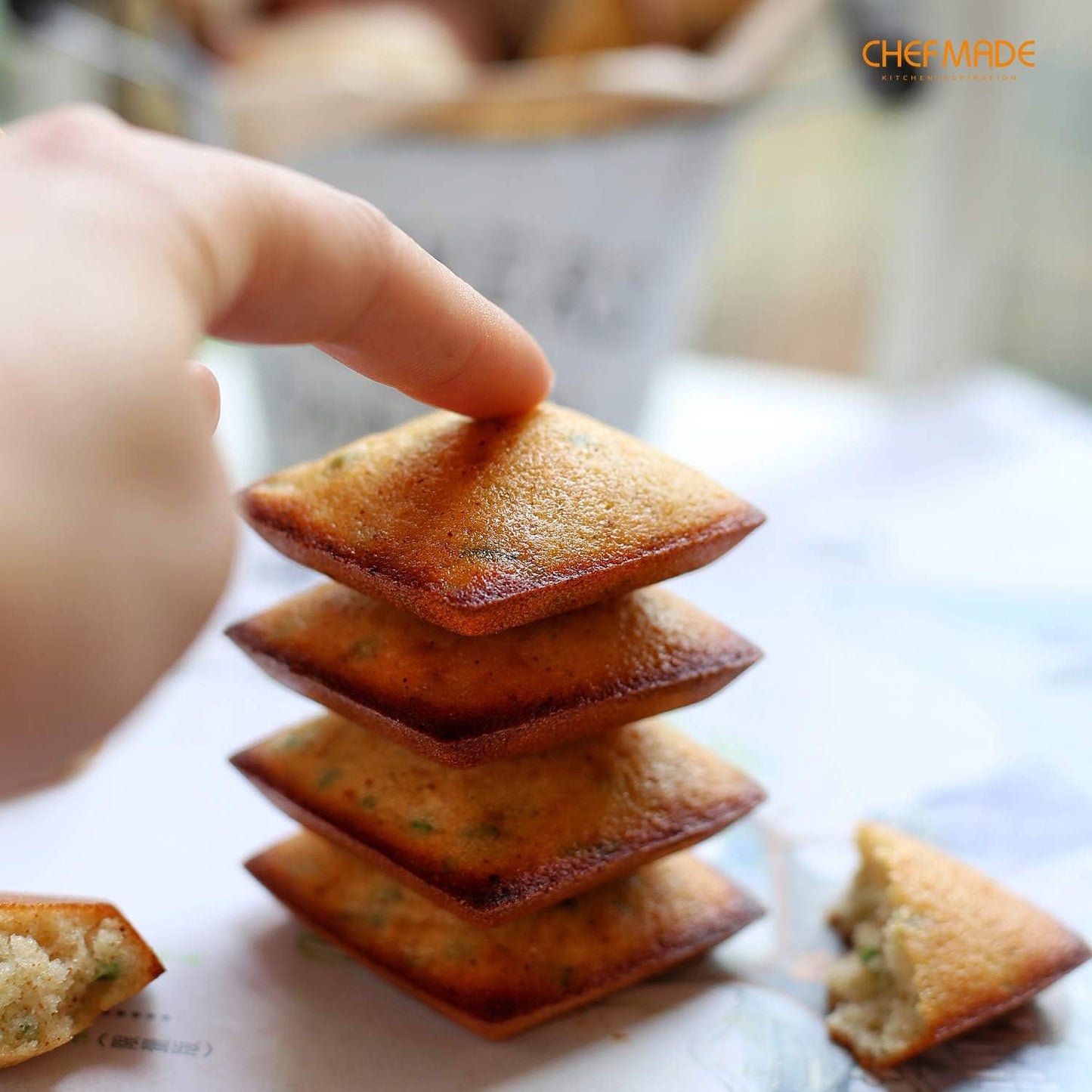 CHEFMADE Financier Cake Pan, 12-Cavity Non-Stick Square Muffin Pan Biscuits Cookies Bakeware for Oven Baking (Champagne Gold