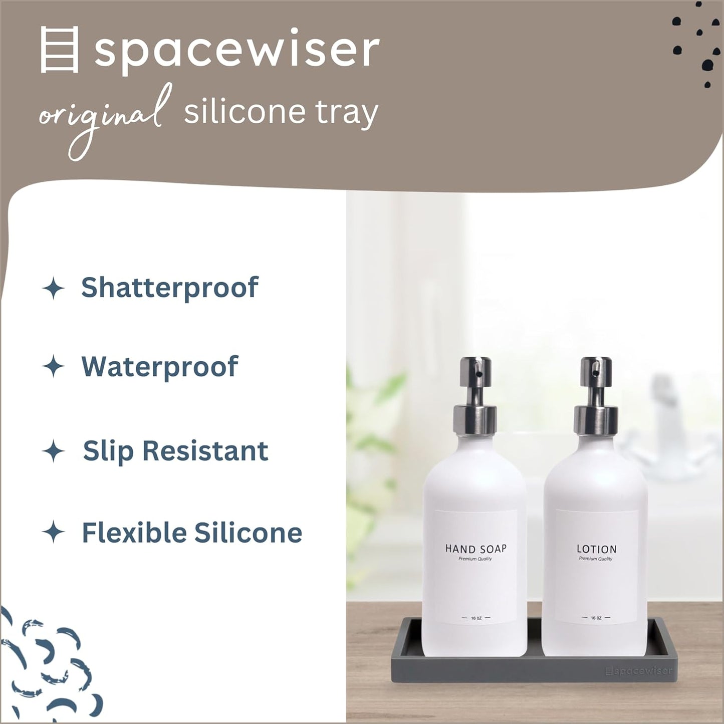 Countertop and Vanity Tray - 2 PC Small 7.7" Silicone Bathroom Trays, Kitchen Soap Tray, Dish Sponge Soap Holder Kitchen Sink Organizer Caddy, Bathroom Counter Trays for Lotion Dispenser