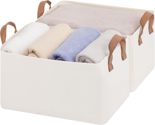 StorageWorks Storage Bins, Fabric Storage Bins for Shelves, Storage Baskets with Metal Frame, Closet Baskets and Bins with Handles, Natural Color, 2-Pack