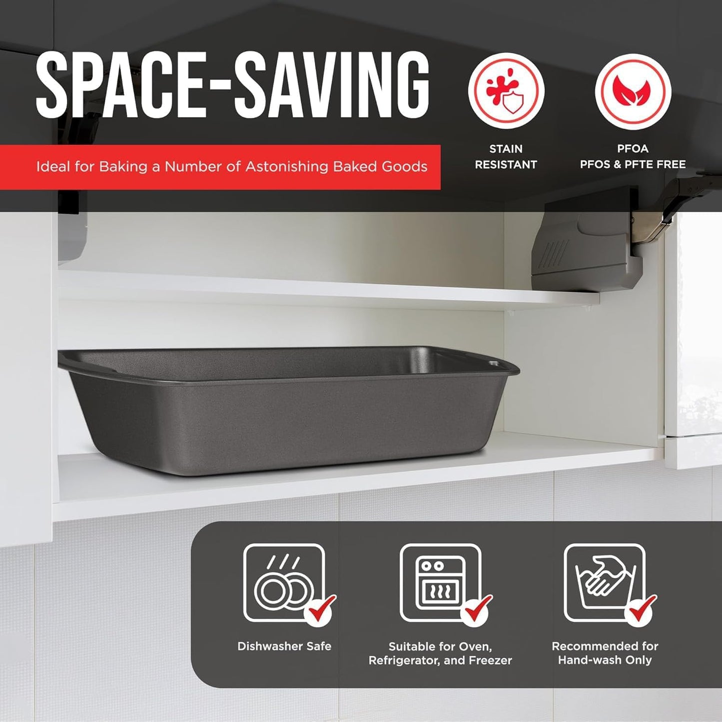 Nonstick Loaf Pan Set Pack of 1, Carbon Steel 11" Large Baking Bread Pan, Oven Safe Up to 450°F, PFOA, PFOS, PTFE Free, Space Saving Stackable Design, Stain Resistant, Dishwasher Friendly, Gray Marble