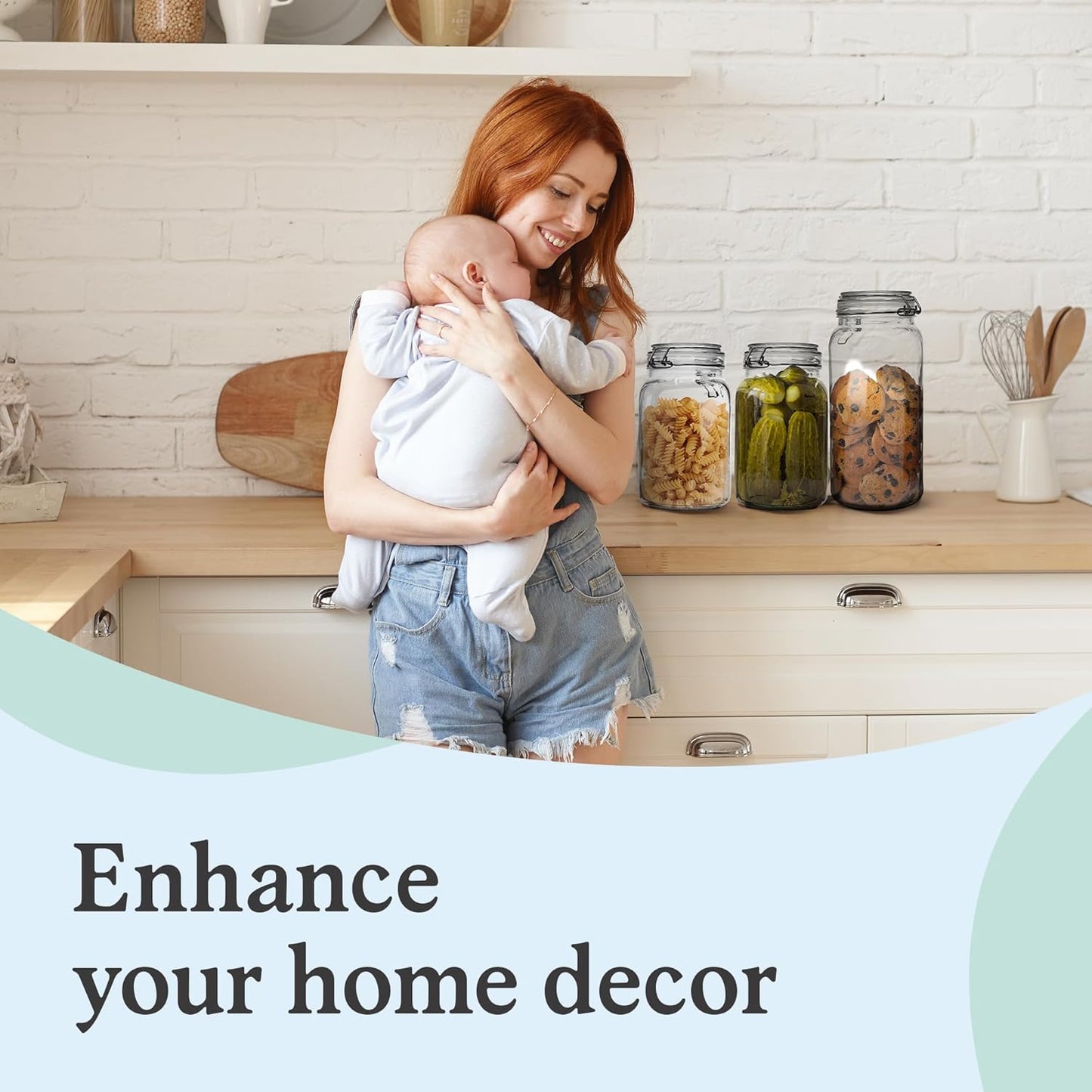 Set of 3 Glass Mason Jar with Airtight Lid 50 Ounces | Glass Storage Container for Food, Flour, Pasta, Coffee, Candy, Dog Treats, Snacks