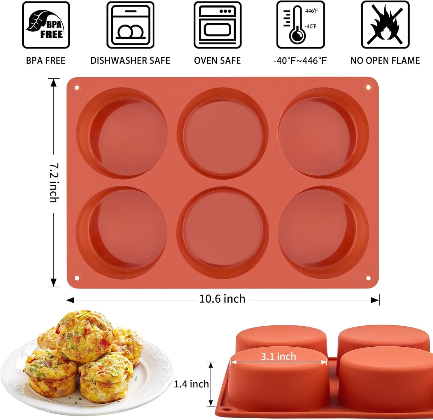 2 Pack Silicone Egg Bite Molds, Deep 3 Inch Frittata Baking Pans, Round Baking Molds for Breakfast Sandwiches, English Muffin, Hamburger Buns, Cheesecake, Dinner Rolls