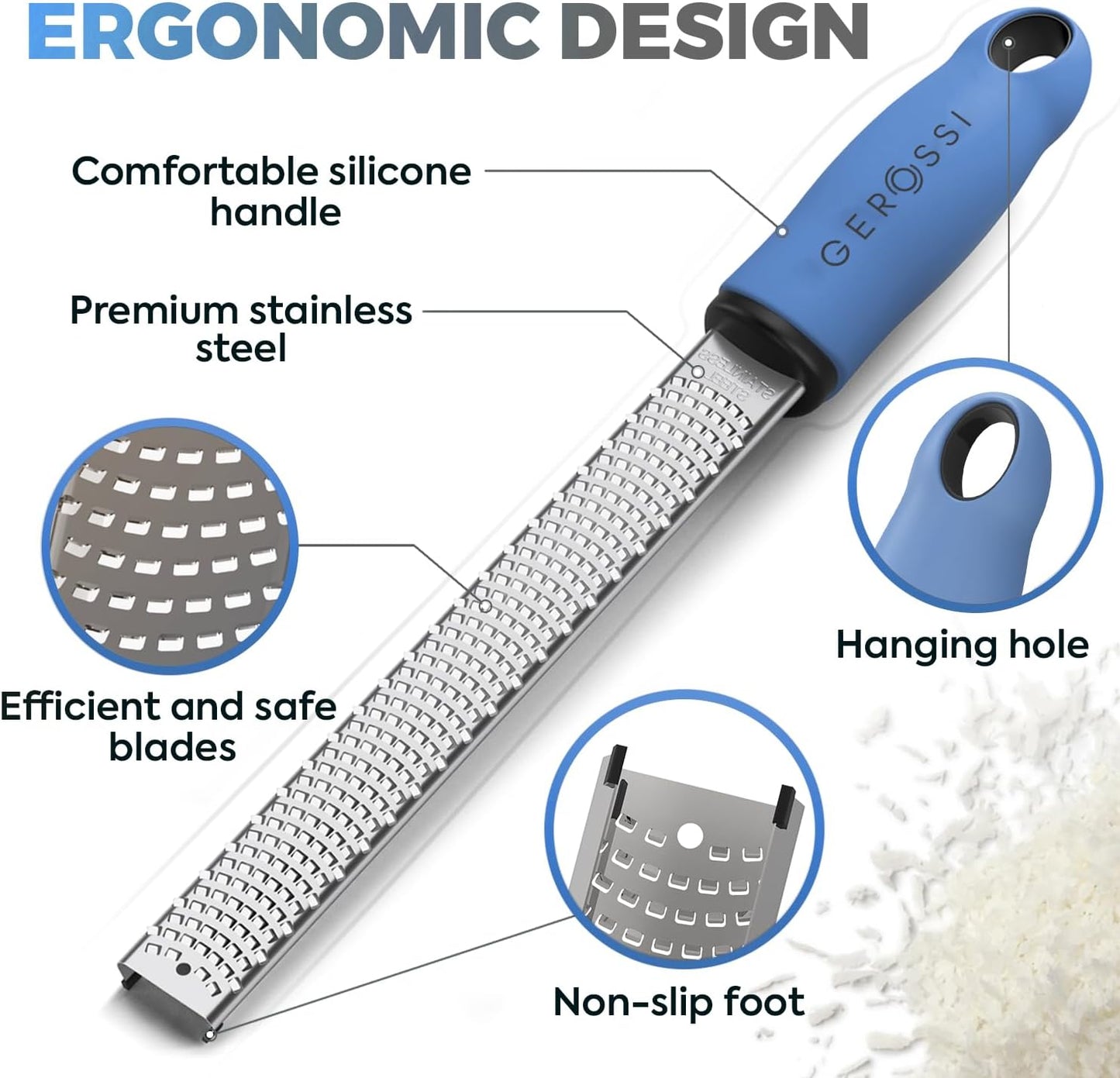 Stainless Steel Cheese Grater & Lemon Zester w/Extra Sharp Blade - Perfect for Lemon, Parmesan, Garlic, Chocolate - Spice Up any Dish in Seconds w/Your Premium Citrus Hand Grater with Handle - Blue