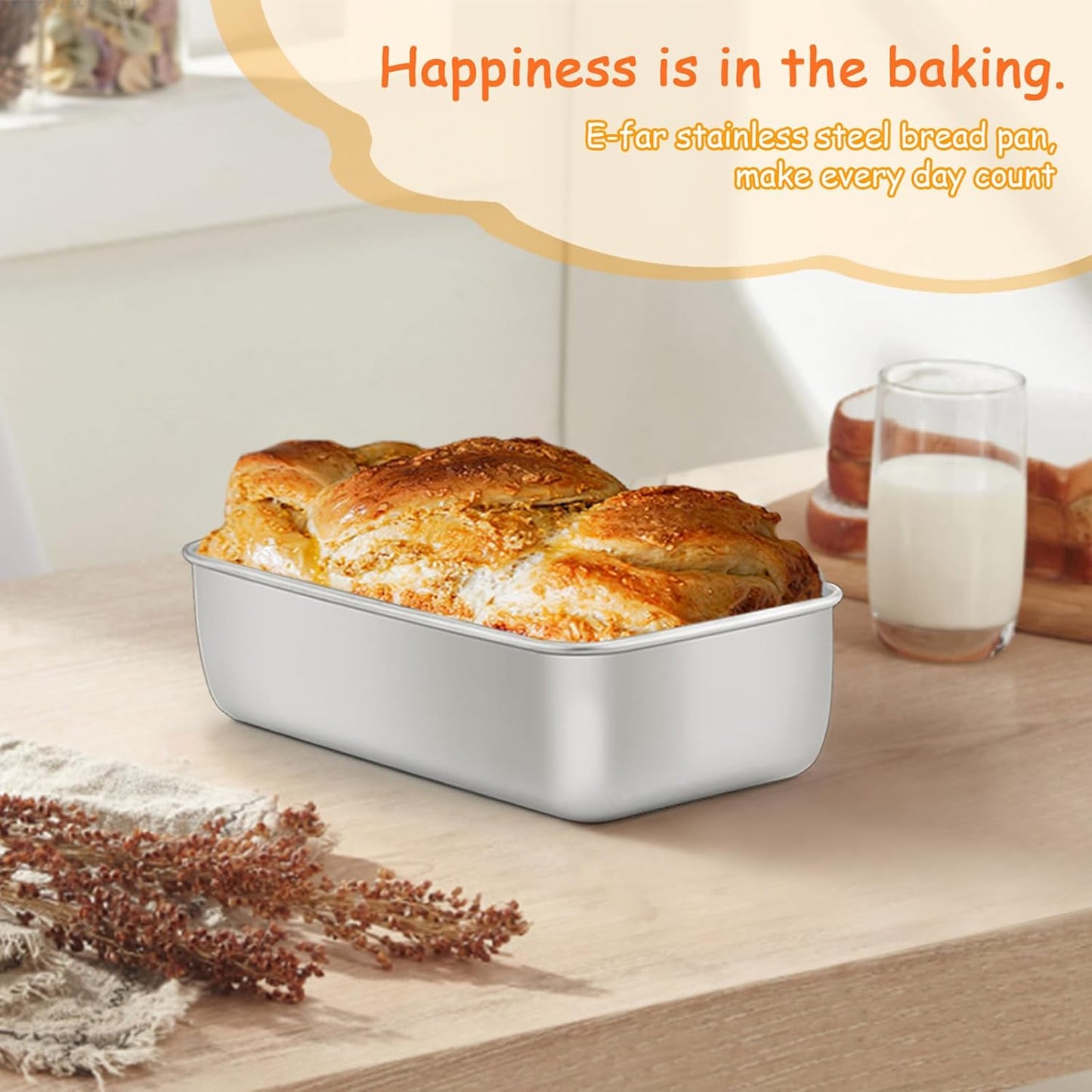 E-far Loaf Bread Pan Set of 10, 9x5 Stainless Steel Loaf Pan, Metal Rectangle Bakeware for Baking Homemade Bread Banana Cake Meatloaf, Non-Toxic & Rust Free, Easy Release & Dishwasher Safe