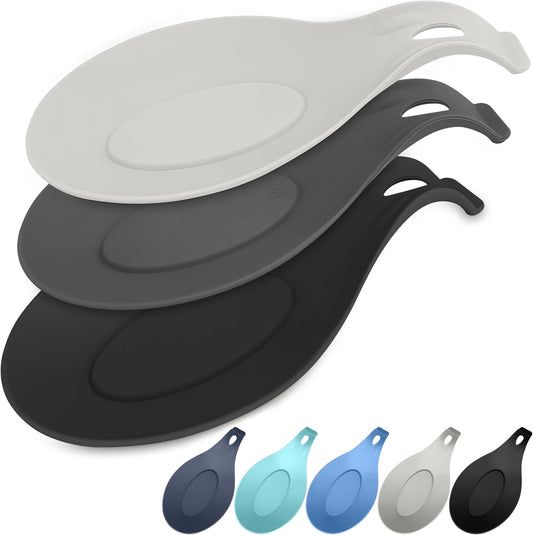 Kitchen Spoon Rest for Kitchen Counter, Set of 3 - HEAT RESISTANT, EASY TO CLEAN, Silicone Spoon Rest for Stove Top, Holds XL Utensils, Safe on GLASS & INDUCTION Cooktops, DOESN’T BREAK if Dropped