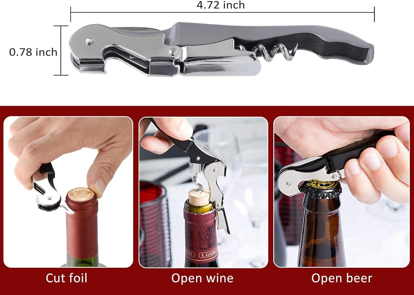 RECUTMS 12 Pack Wine Opener Corkscrews for Wine Bottles Heavy Duty Stainless Steel with Foil Cutter Small Stainless Steel Gift for Home Wedding Party Bartenders Servers Waiter（gray）