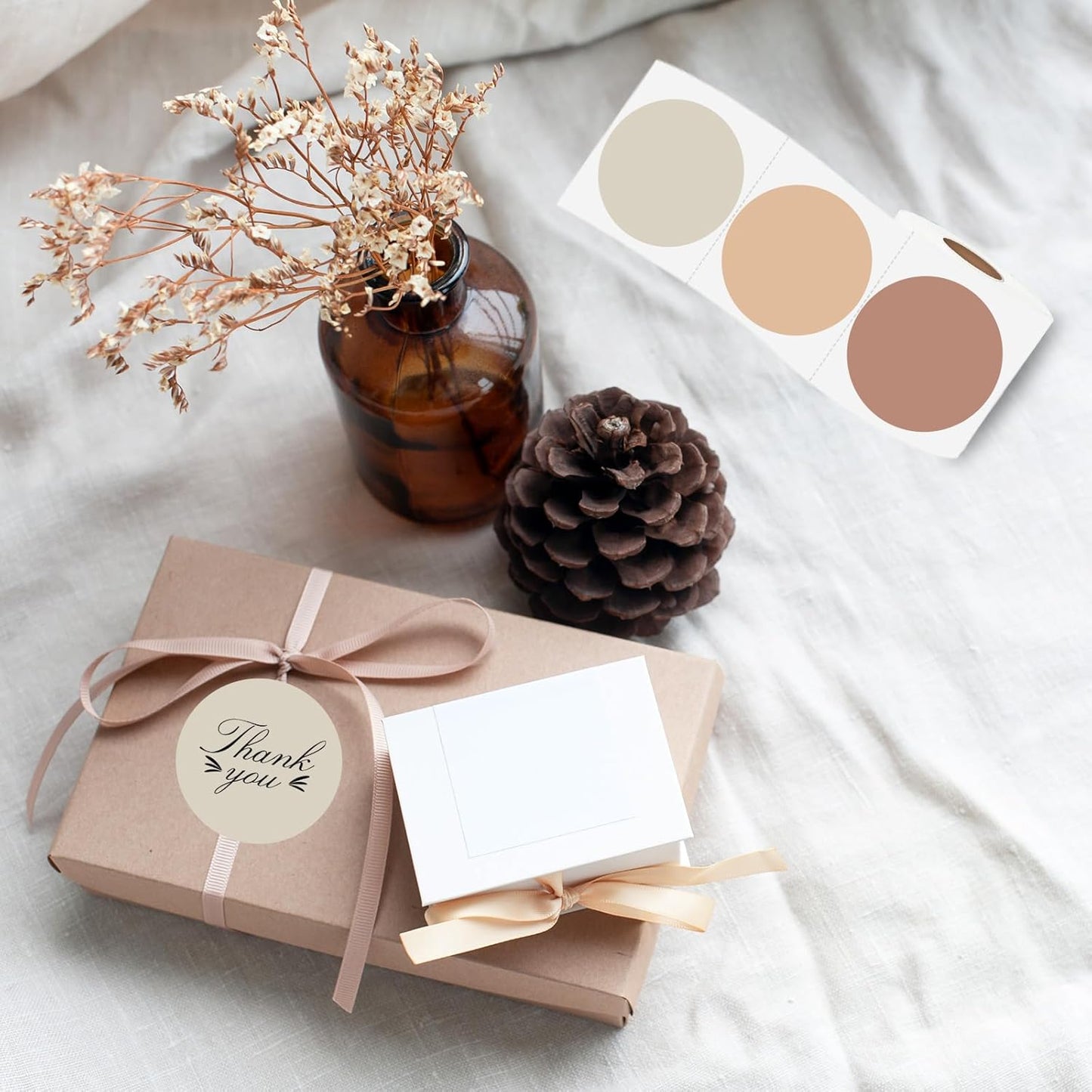 Thermal Label,3 Inch Beige Gradient Round Thermal Printer Sticker,Self-Adhesive Round Direct Thermal Labels,Thermal Stickers for DIY Logo Design,Name Tag (300 Labels/1 Roll)