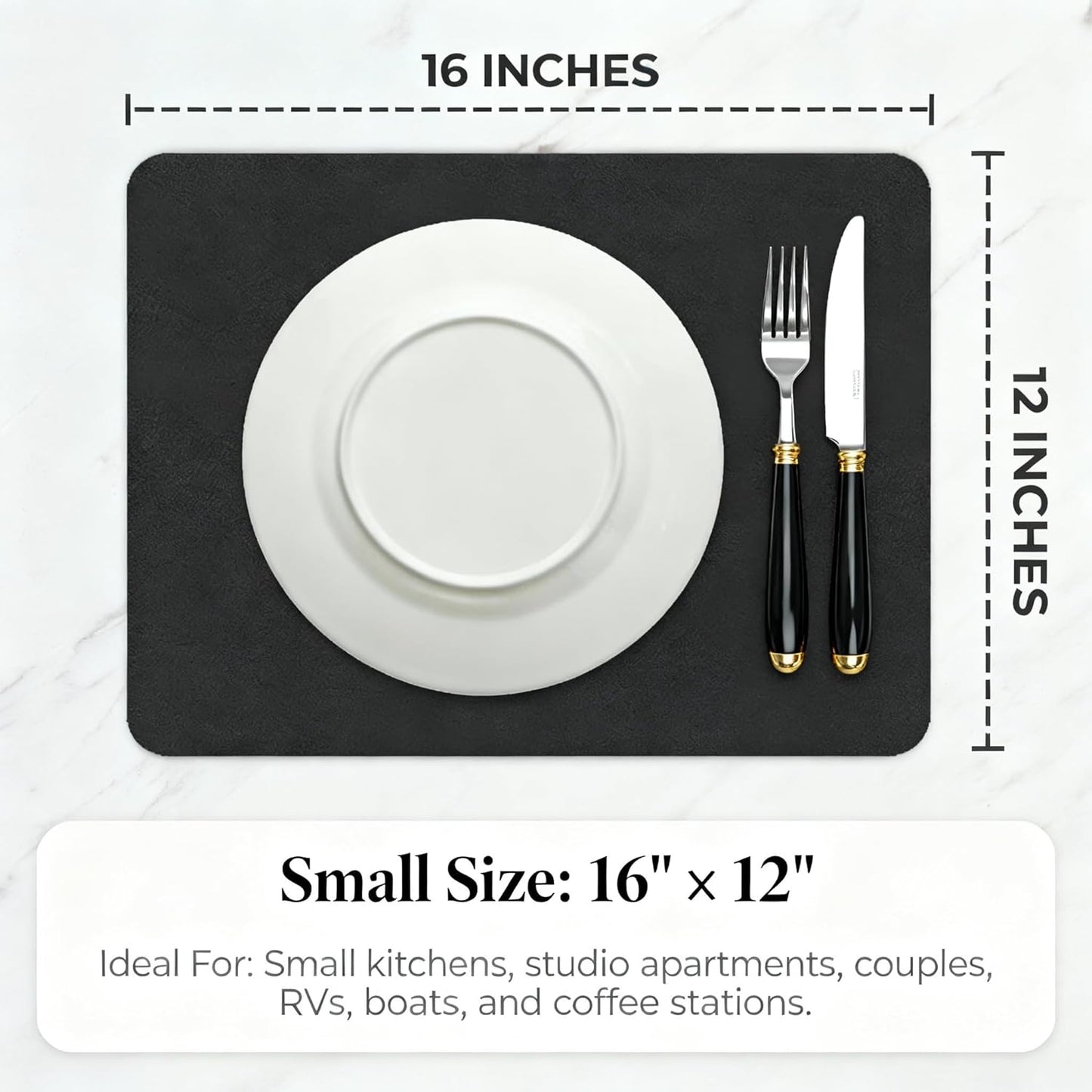 Dish Drying Mat Super Absorbent – 16" x 12" Coffee Mat for Countertops – Non-Slip Drying Mat for Kitchen Counter – Easy to Clean Water Absorbent Mat – Quick Dry Dish Drying Mats (Black)