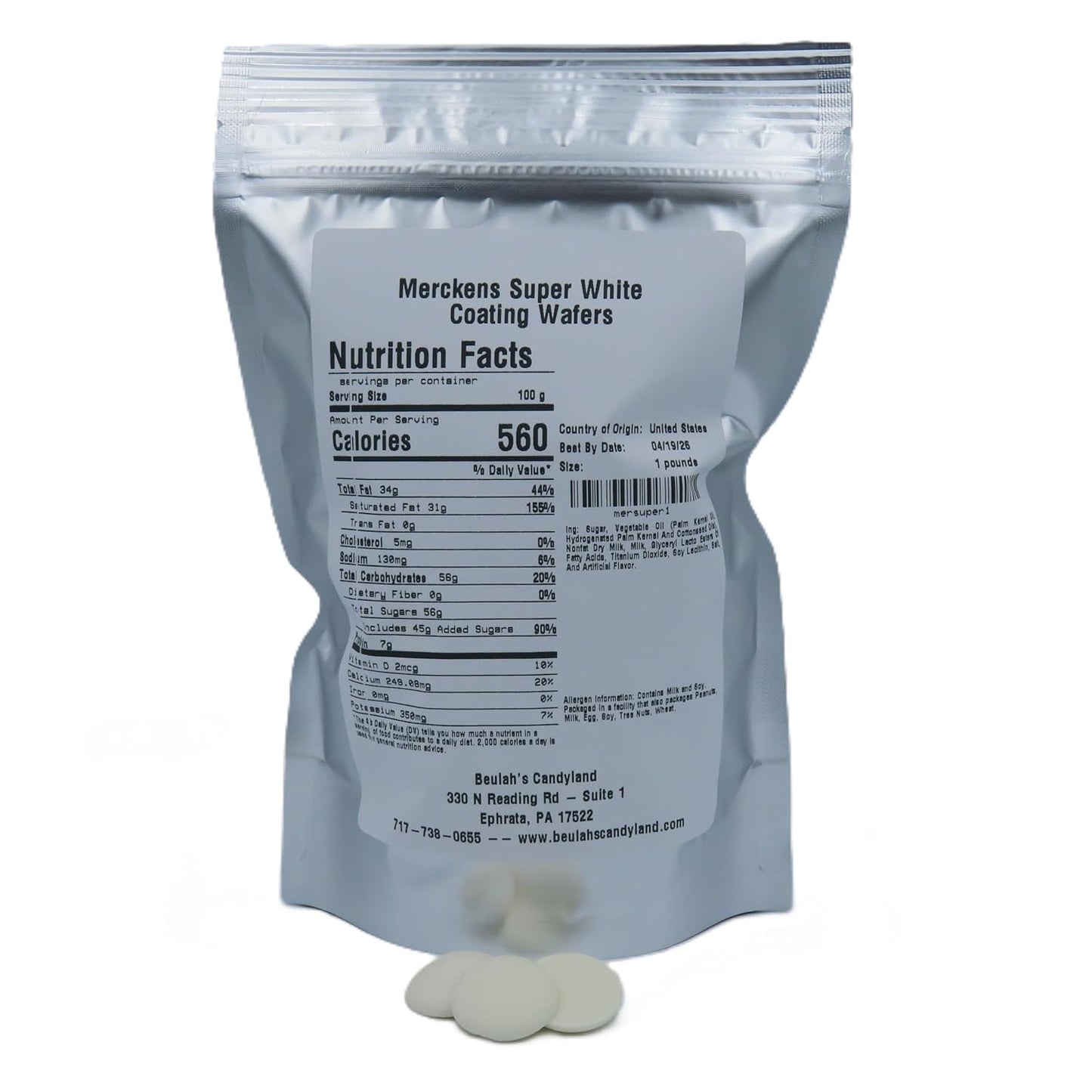 MERCKENS Coating Wafers, Melting Chocolate, Super White, 1 Pound Package