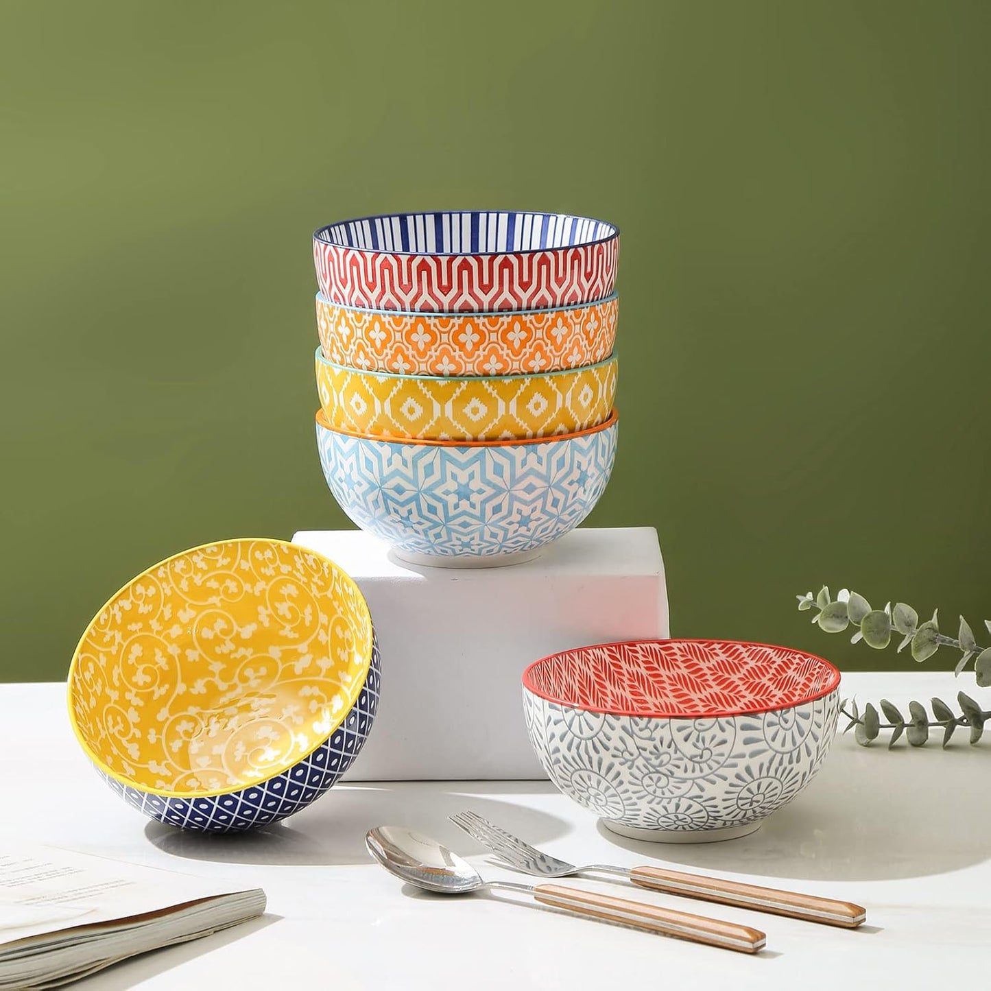 Selamica Ceramic Cereal Bowls Set of 6, 24 Oz Deep Soup Bowls for Kitchen, 5.9 Inch Dessert Bowls for Salad, Pasta, Oatmeal, Ramen, Microwave Dishwasher Safe, Set of 6, Assorted Colors