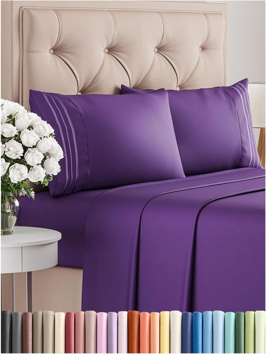 Cal King Size 4 Piece Sheet Set - Comfy Breathable & Cooling Bed Sheets Set - Hotel Luxury Bedding for Women, Men, Kids, Teens, Boys & Girls - Deep Pockets, Soft and Wrinkle Free - Oeko-Tex - Purple