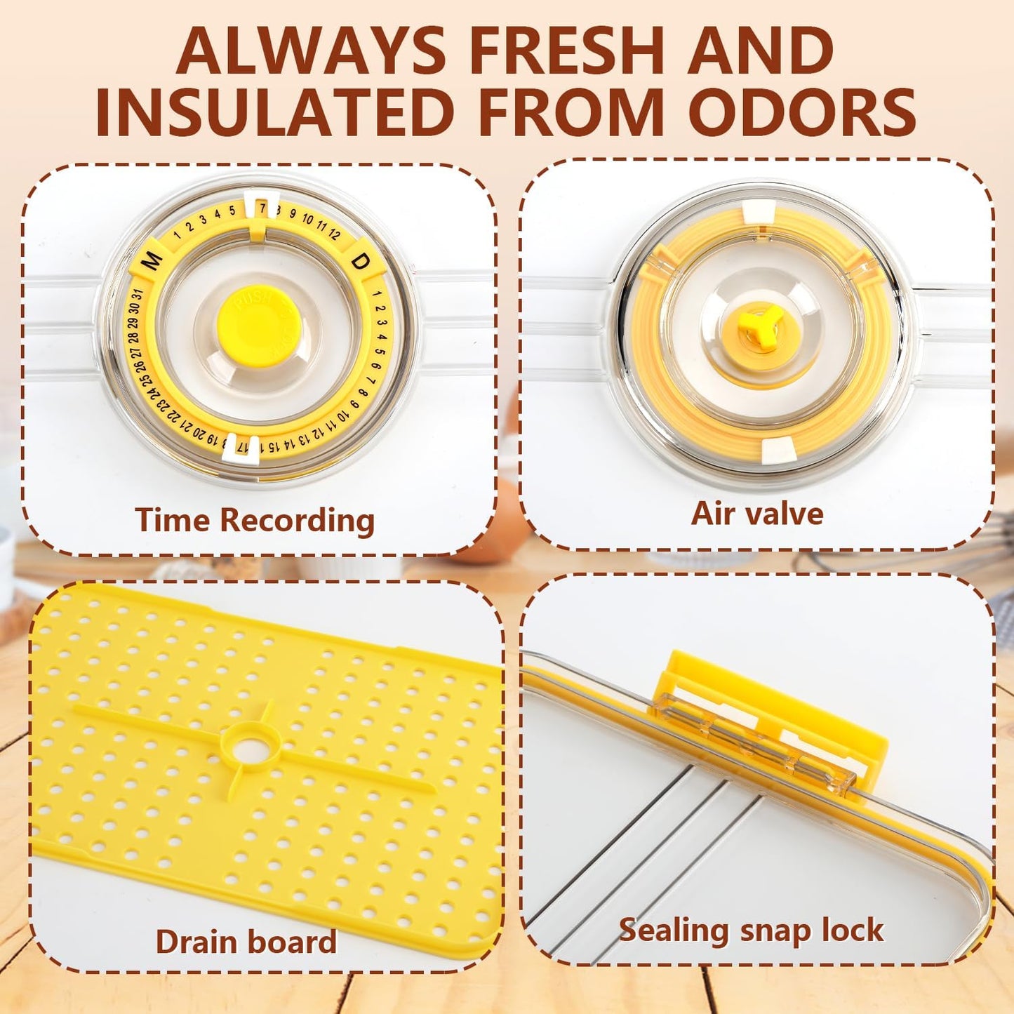 Airtight Bread Box - Clear Plastic Bread Keeper, Fresh Storage for Kitchen Countertop, Large Yellow