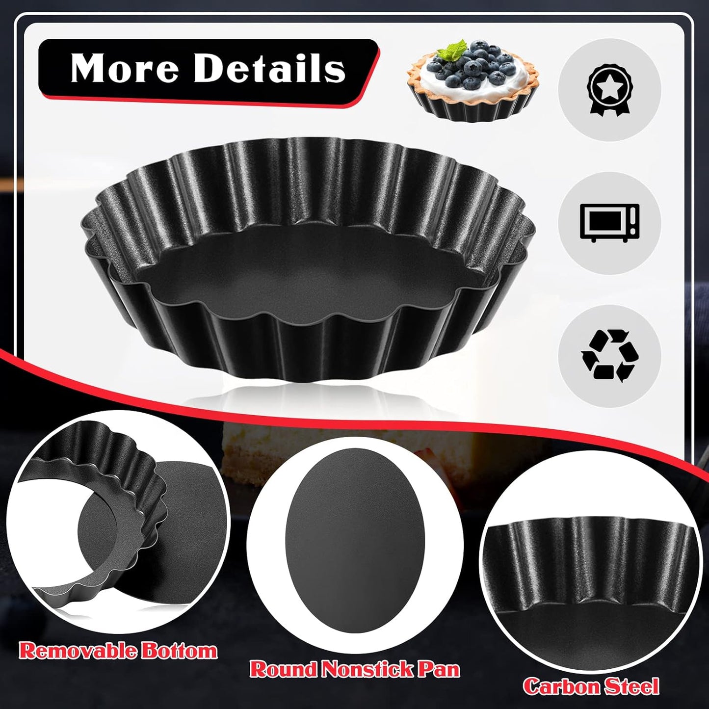 24 Pieces Mini Tart Pans with Removable Bottom 4 Inch Round Nonstick Quiche Pan Fluted Sided Tart Tins Non Stick Small Tart Mold for Kitchen Baking Pies, Tartlets, Mousse Cakes, Muffins