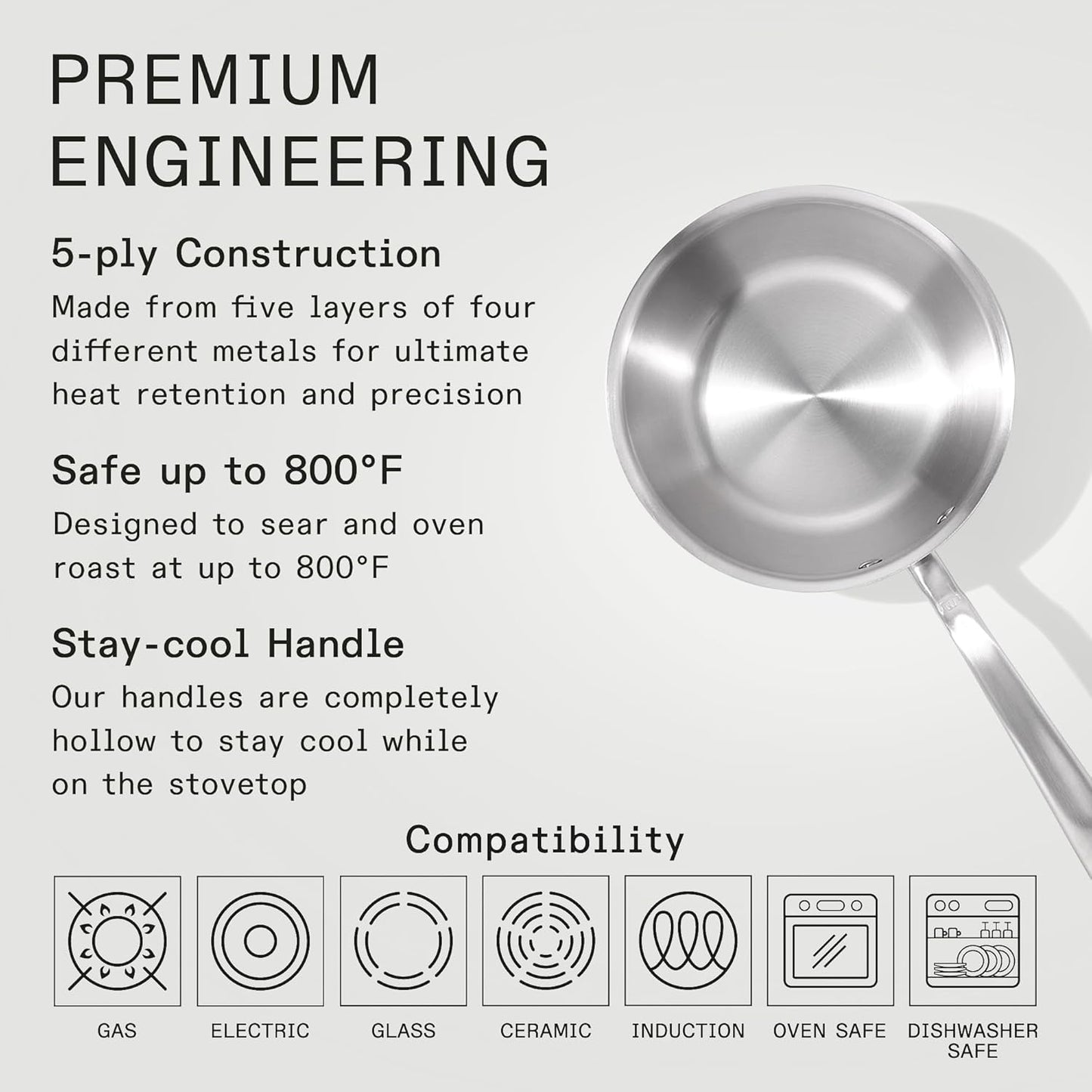 Made In Cookware - 2 Quart Stainless Steel Saucier Pan - 5 Ply Stainless Clad - Professional Cookware - Crafted in Italy - Induction Compatible