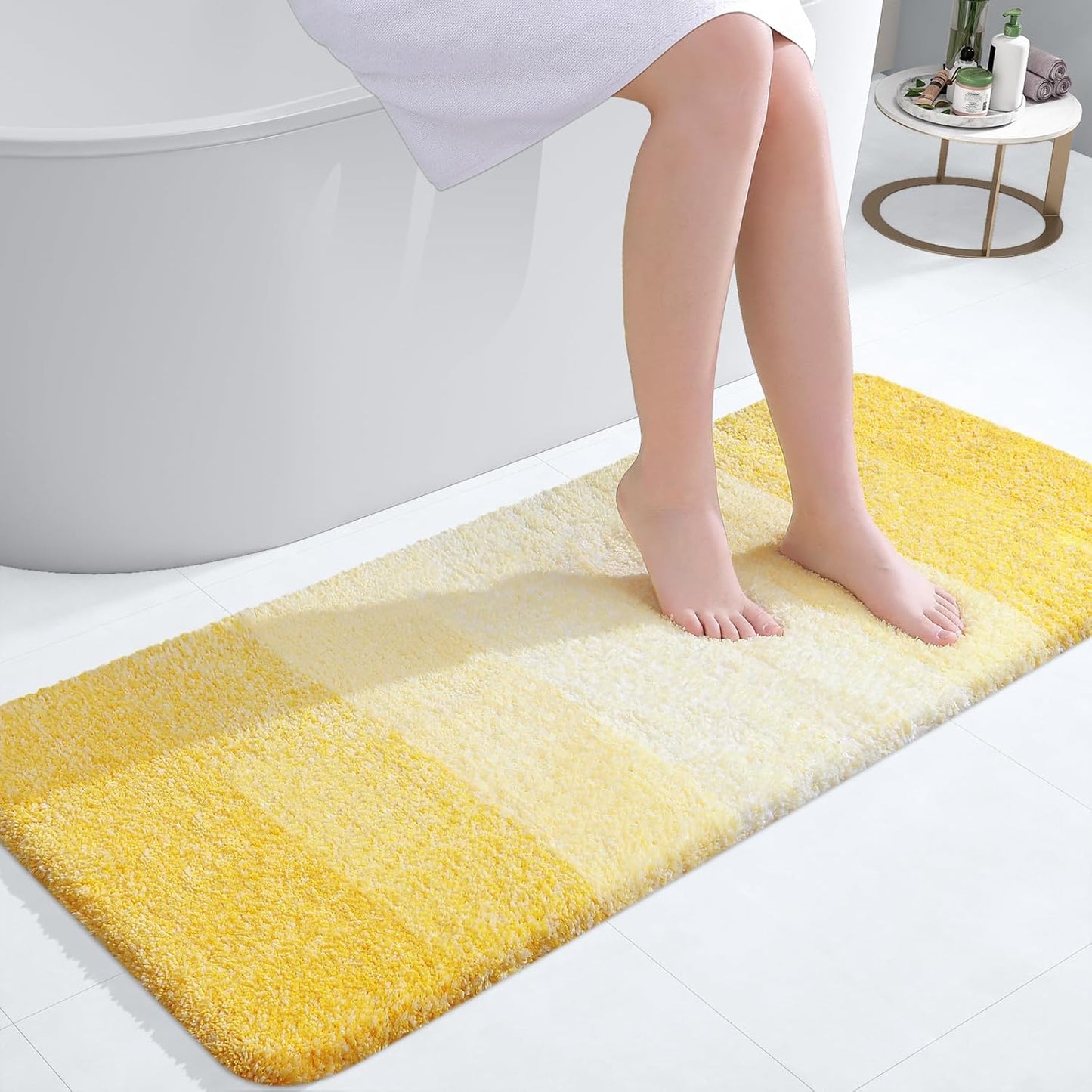 OLANLY Bathroom Runner Rugs 47x20, Extra Soft Absorbent Microfiber Bath Rugs, Rubber Backing, Quick Dry, Machine Washable Bath Mats for Bathroom Floor, Tub and Shower, Home Decor Accessories, Yellow
