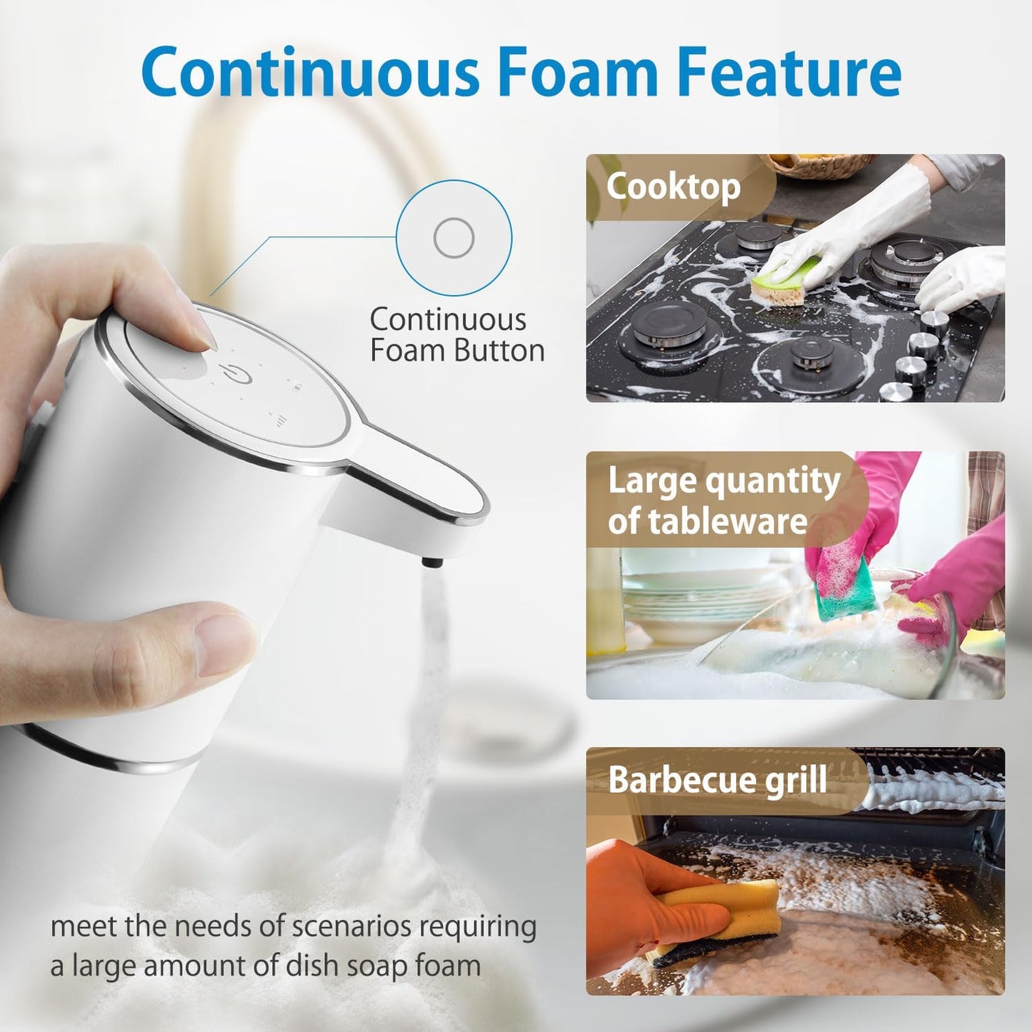 Automatic Foaming Soap Dispenser, 4-Level Adjustable Foam, Wall Mount, USB Rechargeable, 12.8oz/380ml, Touchless Hand & Dish Soap Dispenser for Bathroom, Kitchen, Hotel, Restaurant
