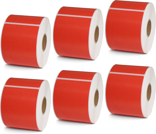 BETCKEY - 2.25" x 4" Multipurpose & Shipping Labels Compatible with Zebra & Rollo Label Printer,Premium Adhesive & Perforated[Red, 6 Rolls, 2100 Labels]