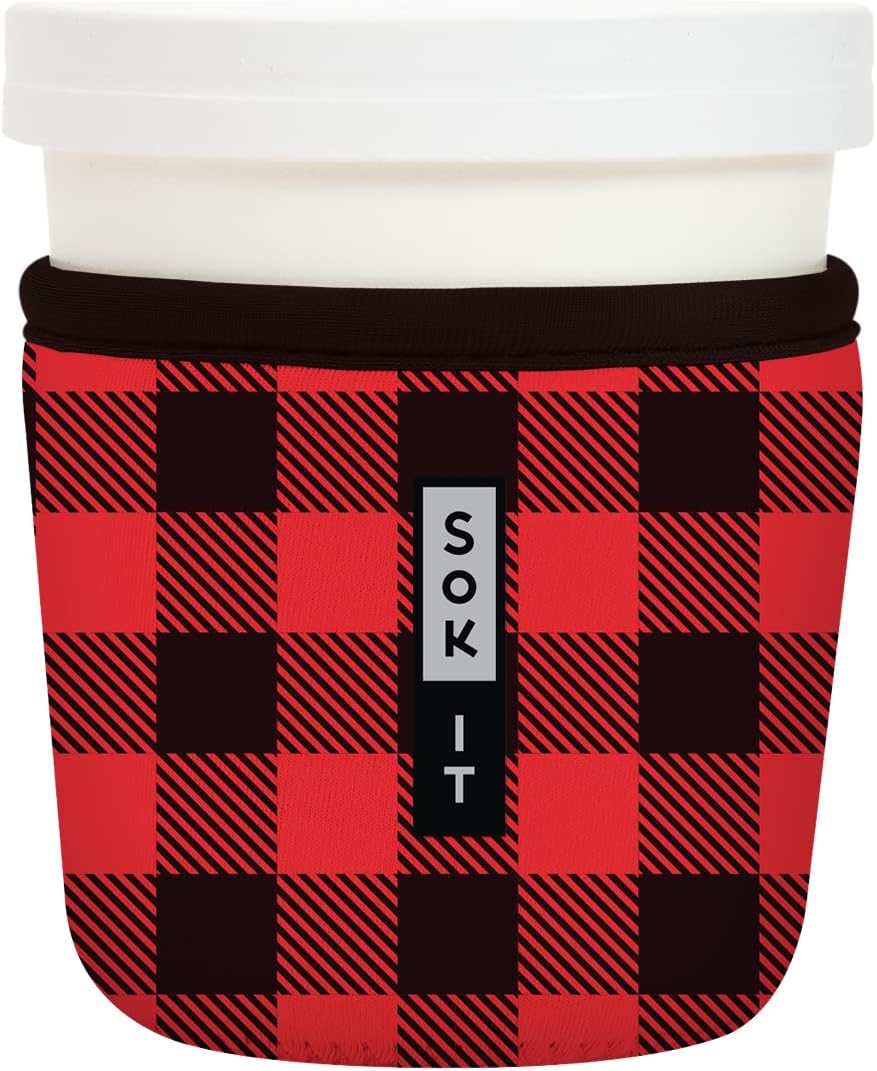 Sok It IceCreamSok Insulated Neoprene Cover (Buffalo Check, Tapered Ice Cream Pints)