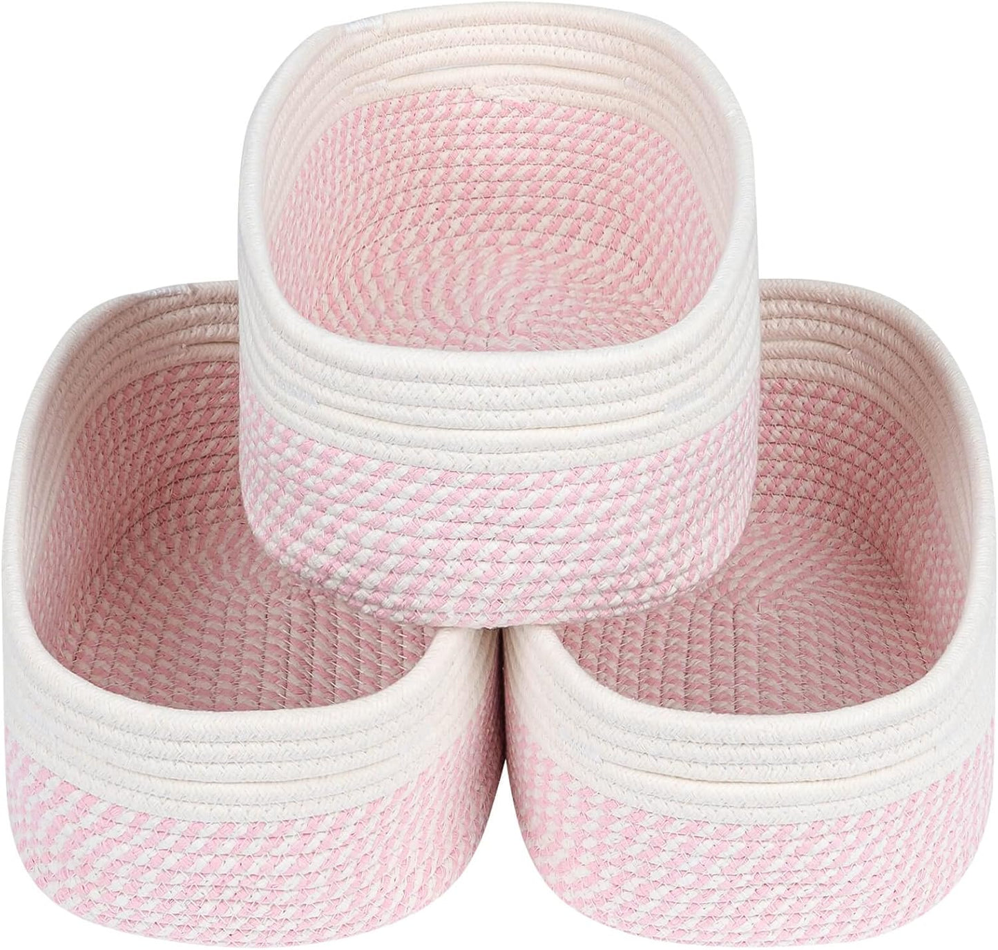 CubesLand Rectangle Organization/Storage Basket, Natural Cotton Rope Woven Baskets for Organizing, Small Basket for Kids, Baby Nursery, Cat Dog Toy Baskets, Organizer Bins for Shelves 3 Packs