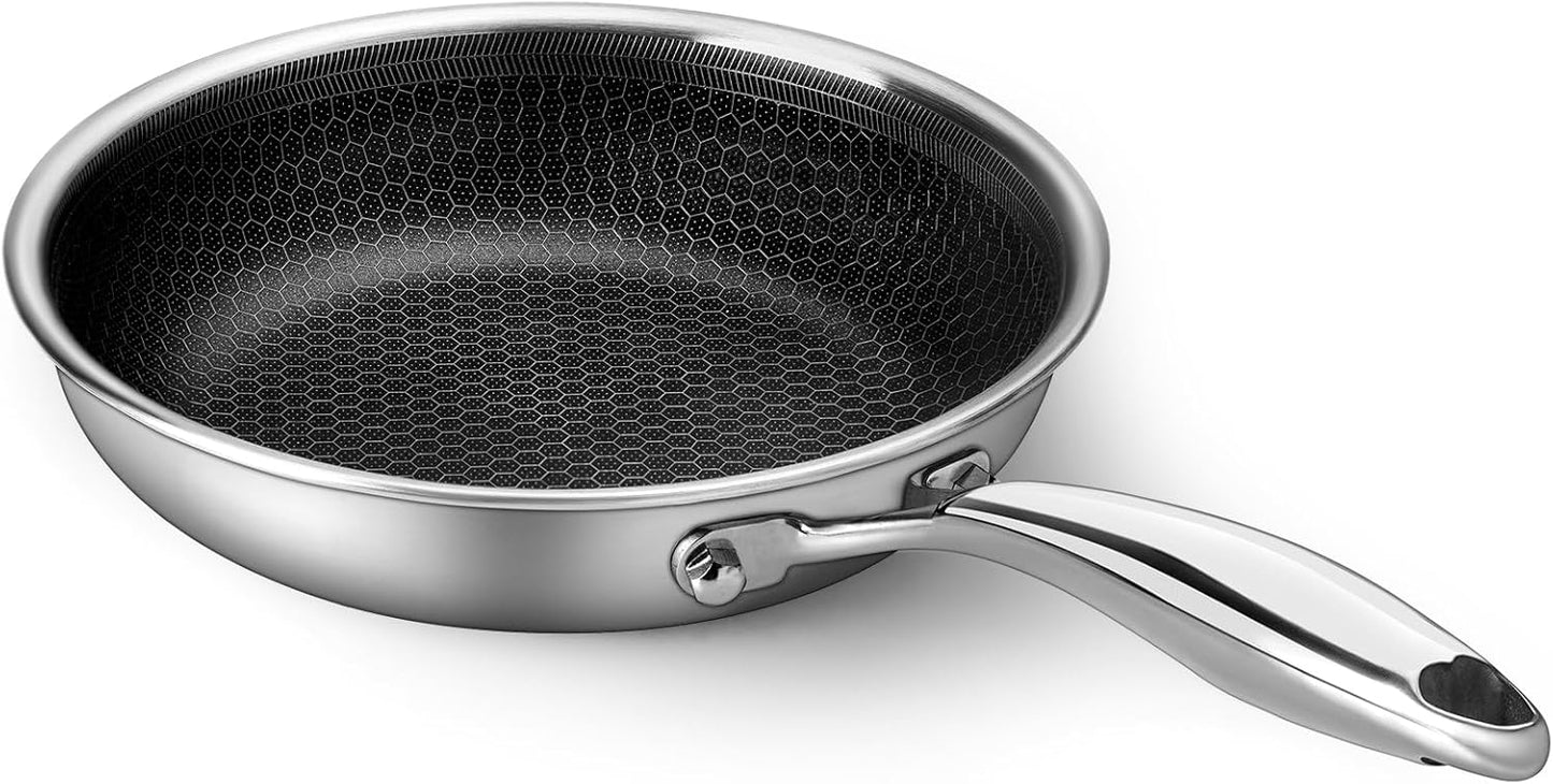 Stainless Steel Frying Pan 8 Inch Nonstick Honeycomb Coatings Skillet for Eggs & Omelettes-Non Toxic Healthy Kitchen Cooking Pan Compatible with All Cooktops