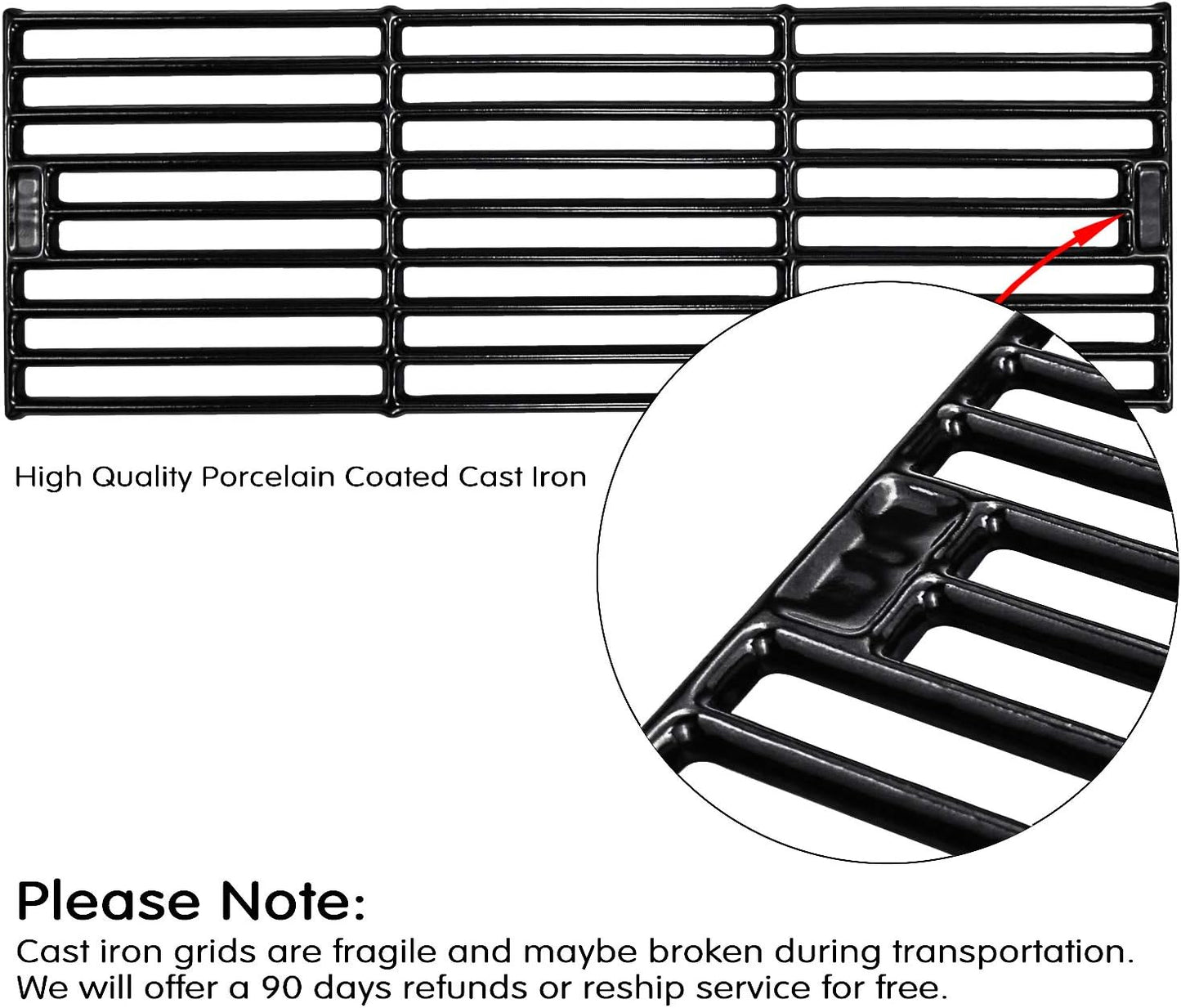 Uniflasy Porcelain Cast Iron Grill Cooking Grates for Chargriller 5050, 3001, 3008, 3030, 3725, 4000, 2121, King Griller 3008, 5252, 19 3/4 Inch Coated Cast Iron Grill Grid Grates Replacement
