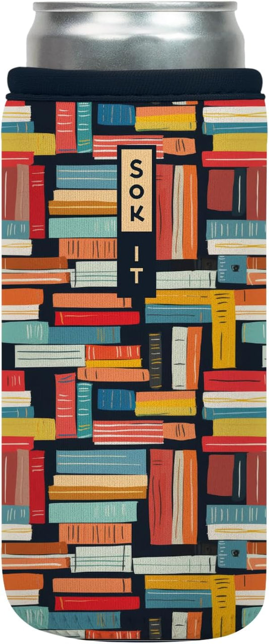 Sok It CanSok Sleeve for Beer & Soda Insulated Neoprene Cover (Well Read, 12oz Slim Can Sleeve)