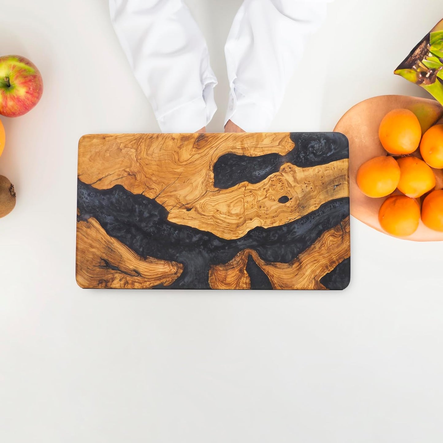 Handmade Epoxy Cutting Board & Charcuterie Board - Decorative, Olive Wood Boards for Serving Cheese, Fruit, Meat - Ideal for Kitchen, Unique Housewarming Gift - Black Resin