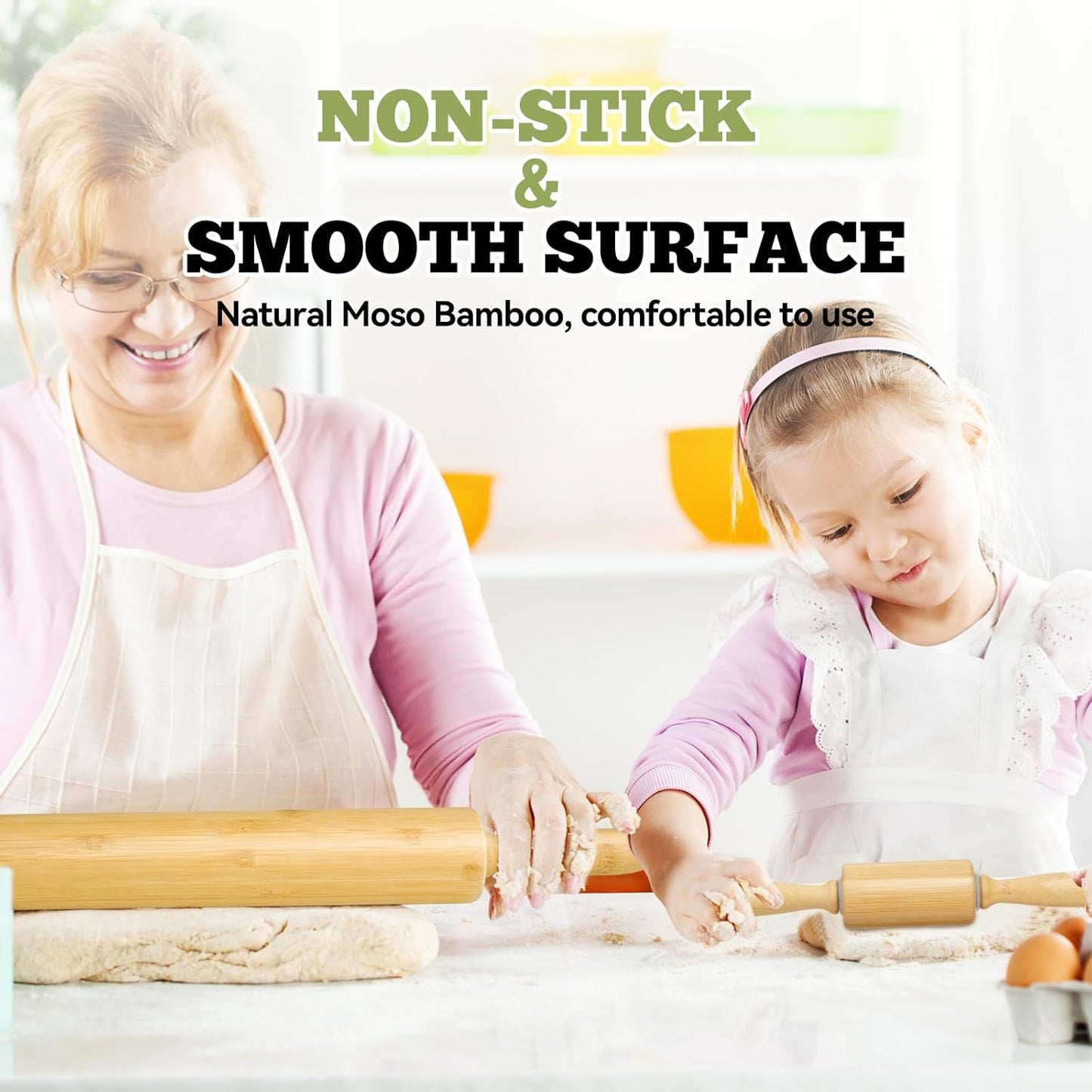 2 Pack（10 inch &17.5 inch） Wooden Rolling Pin for Baking - Long Dough Roller for All Baking Needs