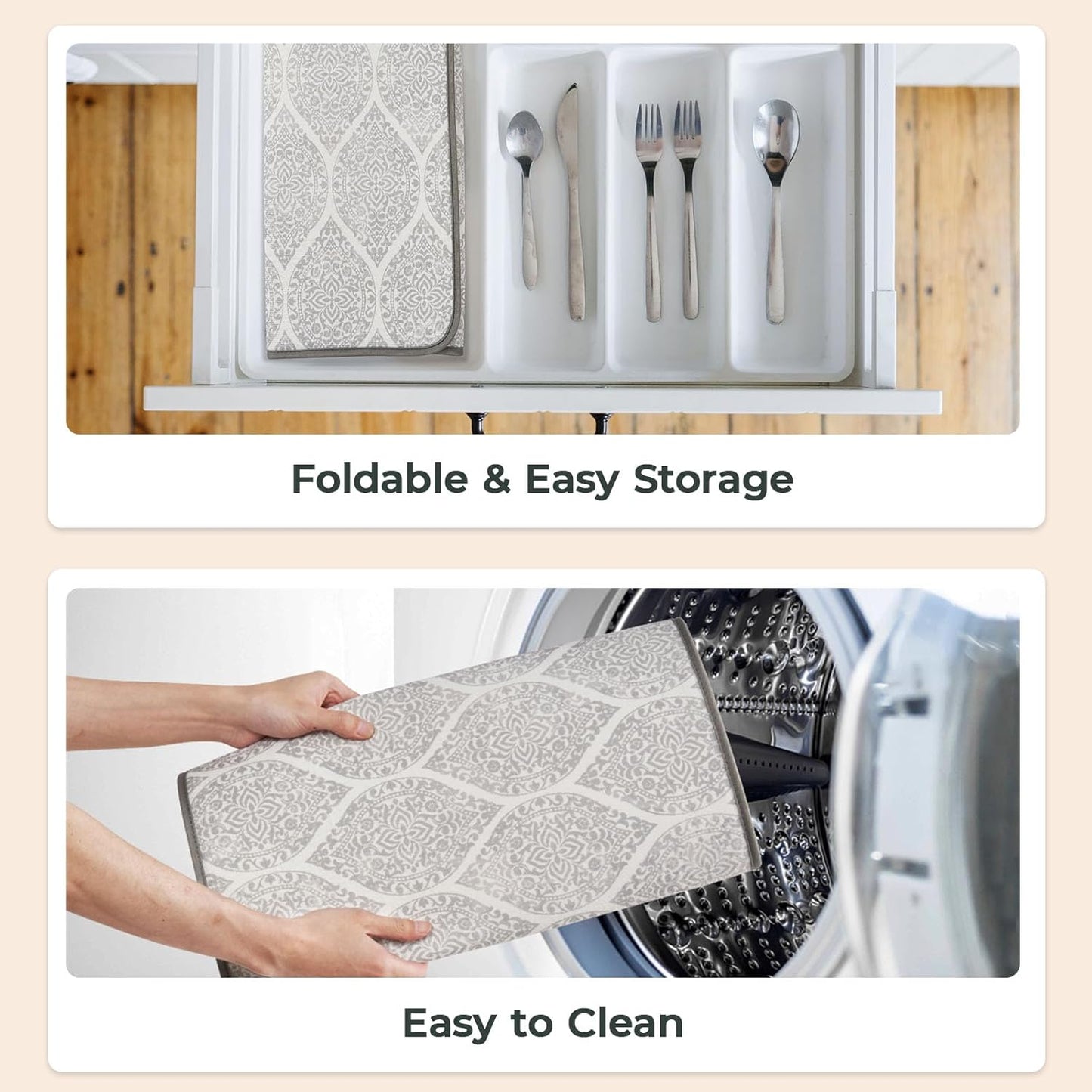 FRESHMINT Printed Dish Drying Mats for Kitchen Counter 2 Pack Absorbent Reversible Drying Mats Microfiber Kitchen Countertop Protector Dishes Drying Pad Extra Large 18"x24" Dish Mat