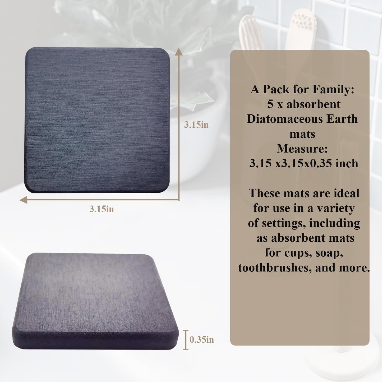 Mucco Water Absorbing Stone Tray for Sink, Premium Diatomaceous Earth Soap Holder Dish，Water Absorbent Diatomite Coasters, Fast Drying Stone Sink Tray for Hand soap & Cups & Drinks Bottles