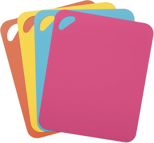 Dexas Heavy Duty Cutting Board Grippmat, Flexible Cutting Boards for Kitchen, Set of 4, Non Slip Plastic Board Cutting Mat 11.5 by 14 inches, Bright Blue, Yellow, Orange and Pink Set Kitchen Gadgets