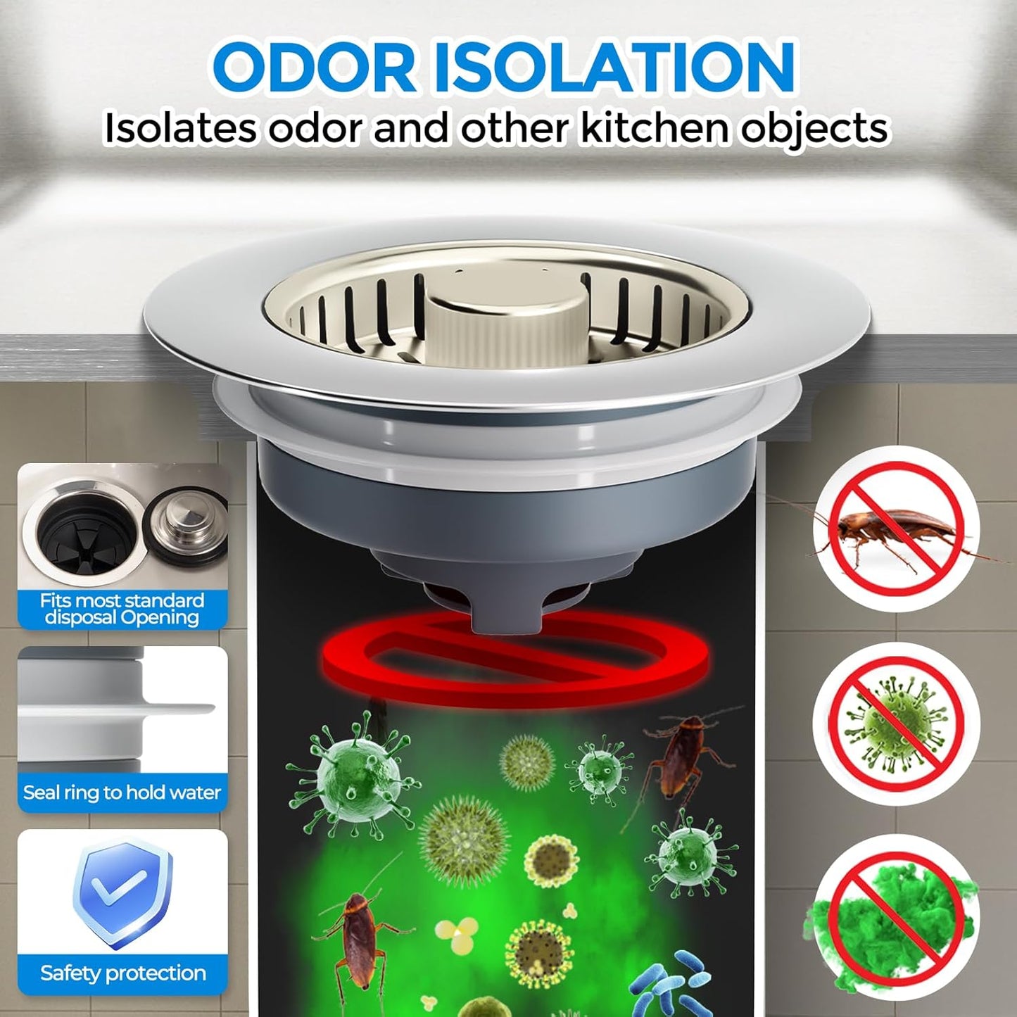 zaa Kitchen Sink Drain Strainer - Kitchen Sink Stopper, 304 Stainless Steel Sink Drain Stopper, Sink Protector for Kitchen with Anti-Clog Filter, Fit US Standard 3-1/2'' Sink Drain Hole, Nickel