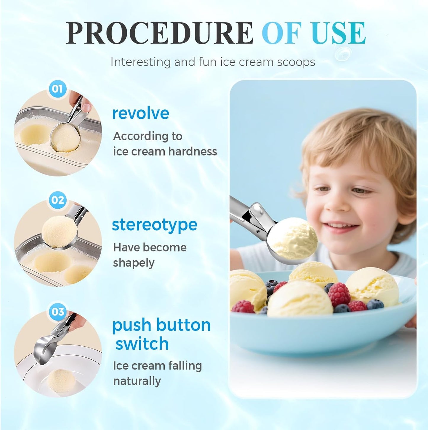 Ice Cream Scoop, 2025 New Heavy Duty Aluminum Scoop, Nonstick Gelato Scoop for Dessert Shop, Ergonomic Handle Metal Ice Cream Scoop for Home Use (3)