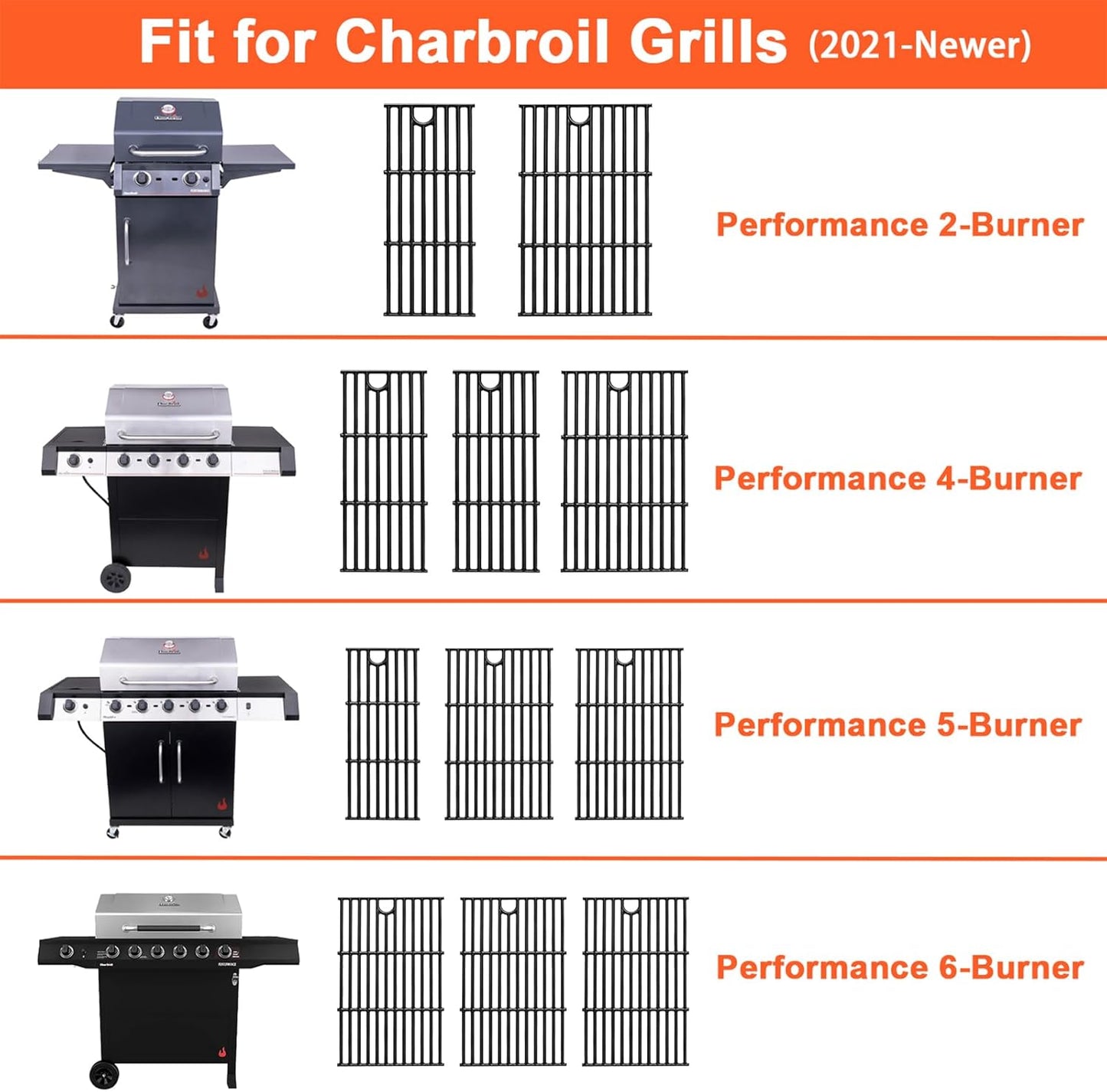 17" Grill Part Kit for Charbroil Performance 5 Burner 463448021 463451022 463455021 463456022 463449021, Grill Grates/Heat Plates/Burners/Adjustable Crossover Tube/Ignition for Charbroil Grills