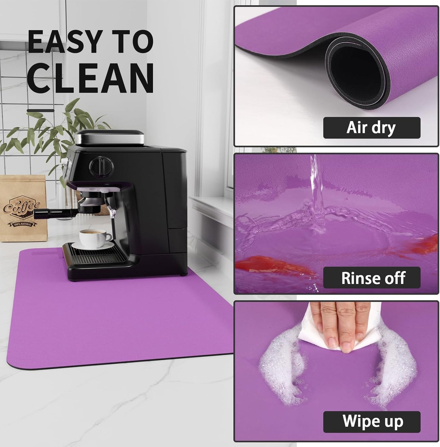 Coffee Mat - Absorbent Hide Stain Rubber Backed Dish Drying Mat for Kitchen Counter - Bar Mats for Countertops Accessories Fit Under Coffee Maker Espresso Machine