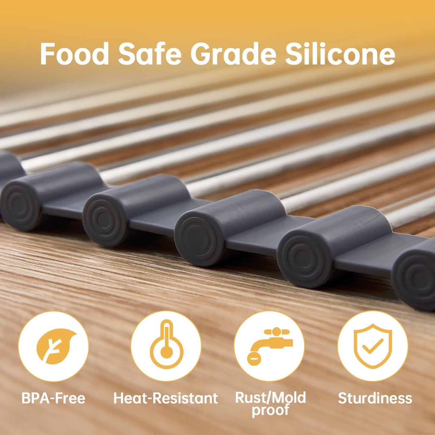 Expandable Over Sink Dish Drying Rack, Large Roll Up Dish Drying Rack with 2 Storage Baskets, Rolling Drain Mats for Kitchen Sink Counter, BPA-Free(12-22 * 15.3'', Black)