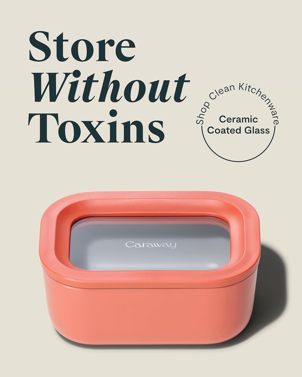 Caraway 2pc Glass Food Storage Set - 2.6 Cup Food Containers (2) - Non-Toxic Ceramic-Coated Glass - Air Release Technology - Compact & Stackable Design - Perracotta