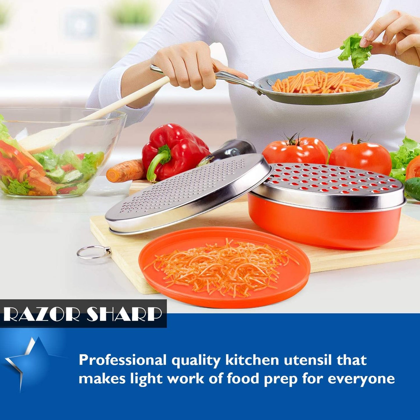 Cheese Grater Citrus Lemon Zester with Food Storage Container & Lid - Perfect For Hard Parmesan Or Soft Cheddar Cheeses, Ginger, Vegetables, Butter, Chocolate & Nutmeg (Red)