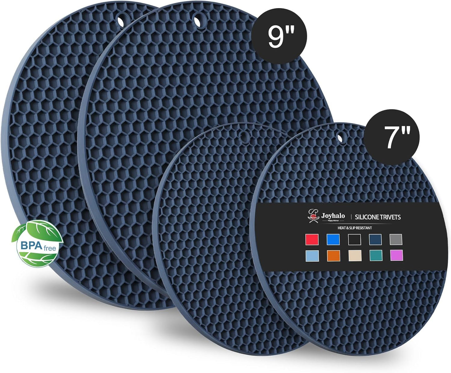 Joyhalo Trivets for Hot Dishes - Hot Pads for Kitchen, Silicone Pot Holders for Hot Pots and Pans, Silicone Mats for Kitchen Countertops, Table, Flexible Easy to Wash and Dry, Navy