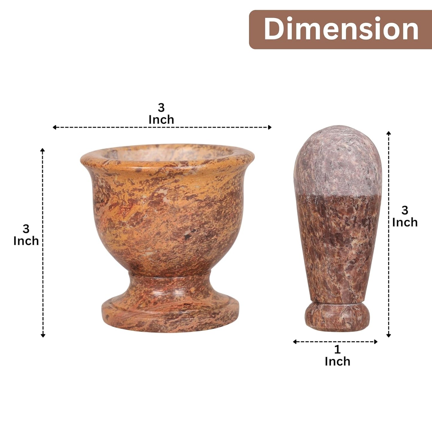 Mortar and Pestle, Made of Heavy Duty Polished Hard Stone, Natural Stone Grinder for Spices, Pastes, Herbs, Seasoning etc. (Rustic)