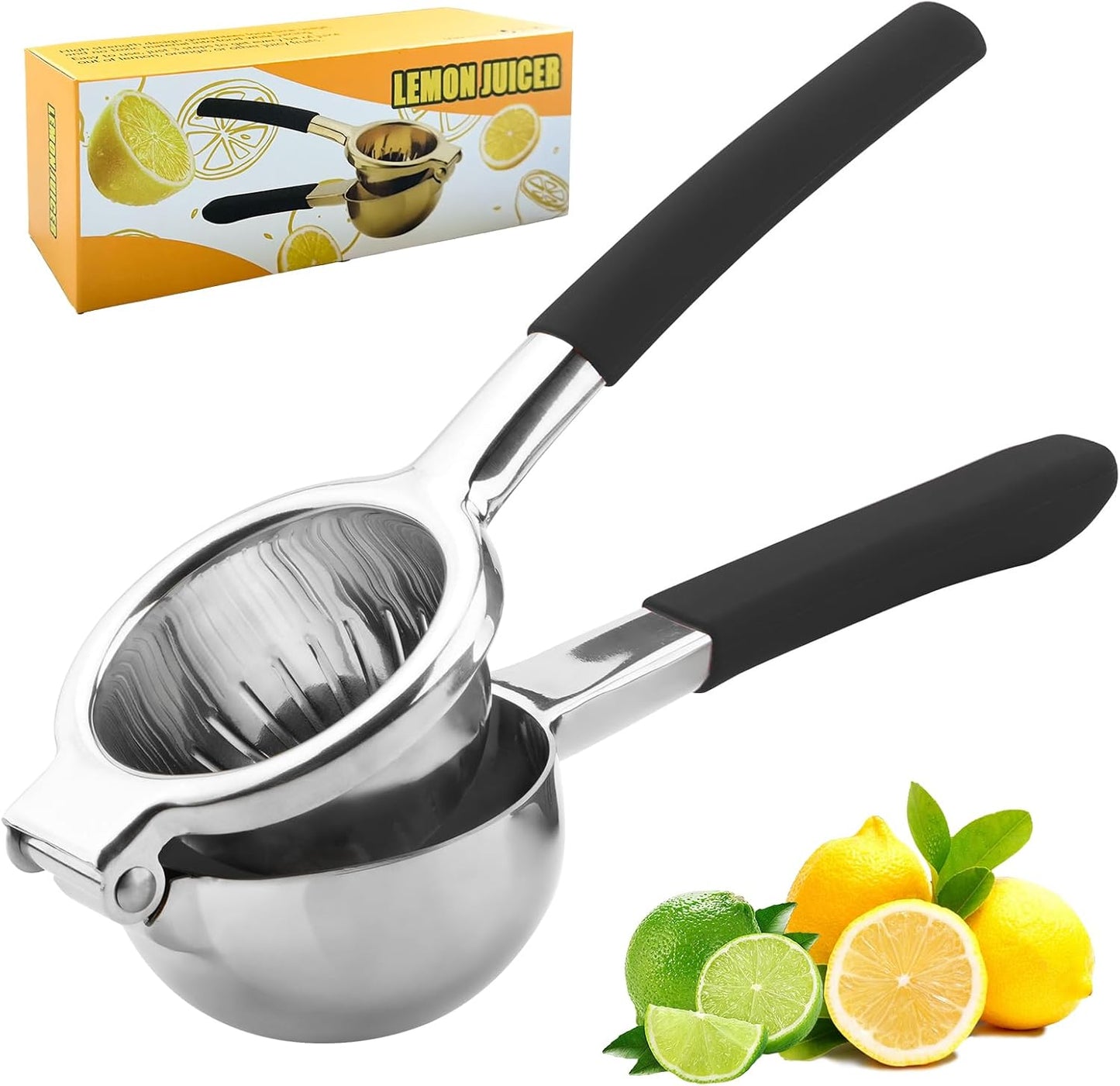 Lemon Squeezer,304 Stainless Steel Citrus Press Juicer,Non-Slip Grip Design Manual Juicer,Heavy Duty Manual Citrus Press Juicer & Lime Squeezer-Silver & BLack