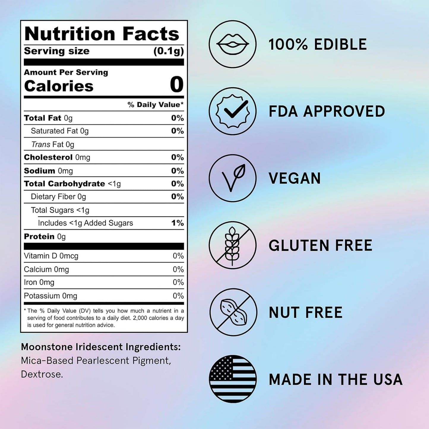 Fancy Sprinkles Moonstone Iridescent Premium Edible Glitter, 100% Edible Glitter for Sparkling Food & Drinks No Taste or Texture (4gm)