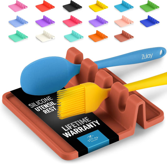 Zulay Kitchen Silicone Utensil Rest with Drip Pad for Multiple Utensils - BPA-Free, Heat-Resistant Spoon Rest & Spoon Holder for Stove Top - Kitchen Utensil Holder for Ladles & Tongs - Canyon Rose