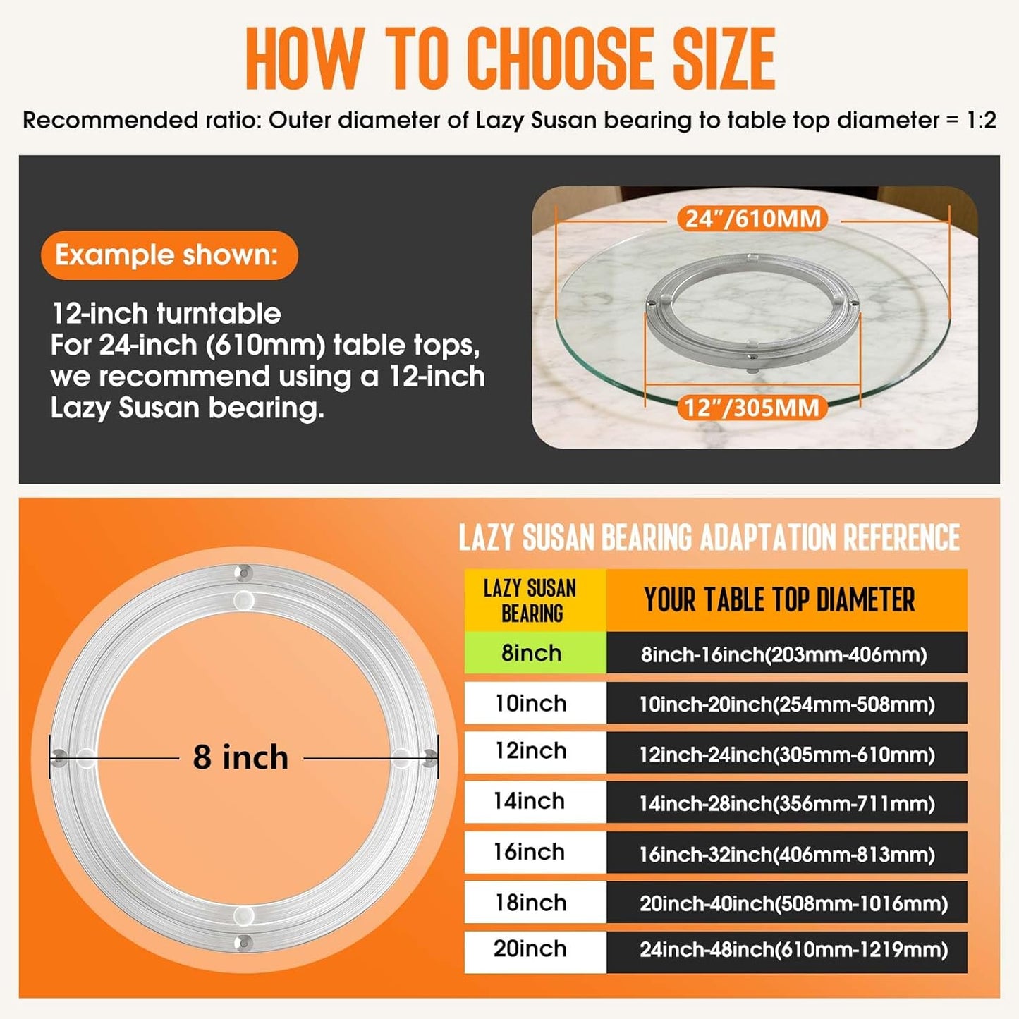 Pisman Aluminium Alloy Turntable Bearing, Heavy Duty Lazy Susan Rotating Bearing Turntable,Smooth Swivel Plate Hardware for Round Dining Table,DIY. Silent Rotating Base Only(8inch)