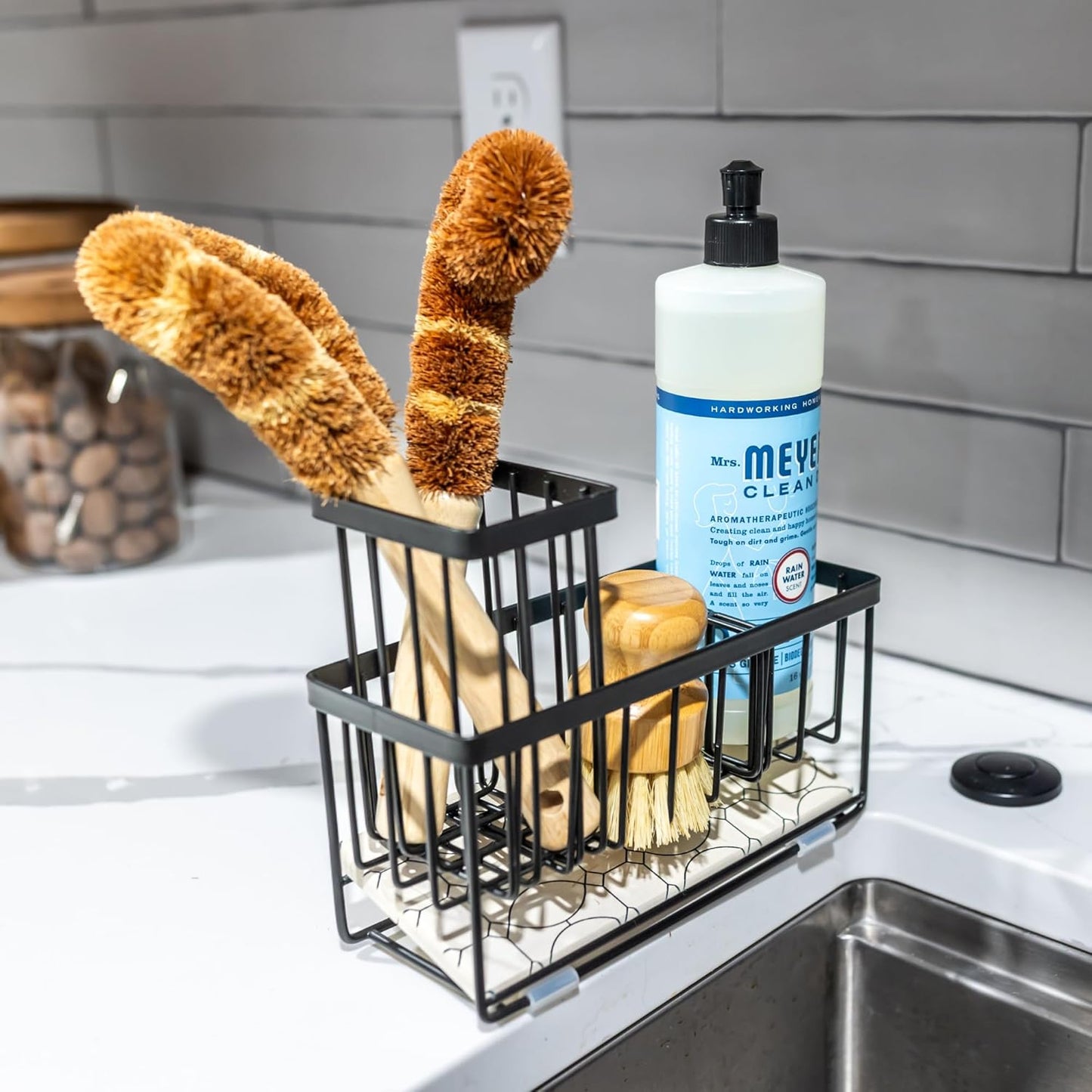 OKIEDOKIE ARTICHOKIE Kitchen Sink Caddy Organizer – With Self-Drying Stone, Multi-Purpose with Sponge & Dish Brush Holder, Compact Sink Sponge Holder for Kitchen Countertop