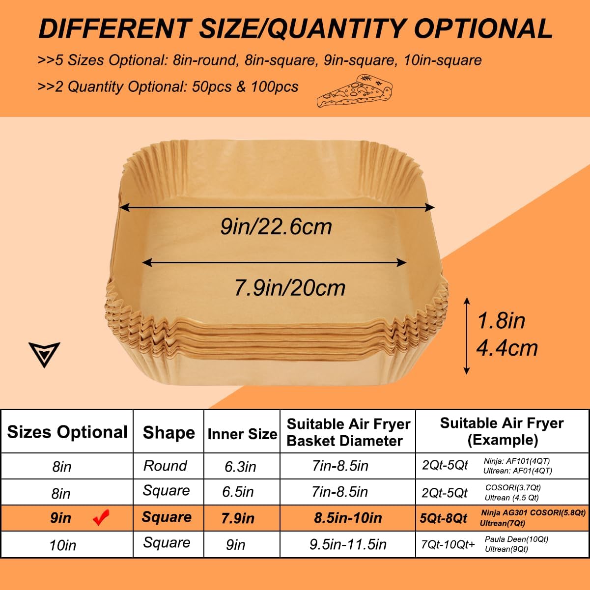 BYKITCHEN Air Fryer Sheets Liners for Ninja AG301 Grill, AF141 Pro 4-in-1 & More, 9in Disposable Square Air Fryer Parchment Paper Filters for 5 to 8 Qt, Ninja Foodi Grill Accessories(Set of 100)