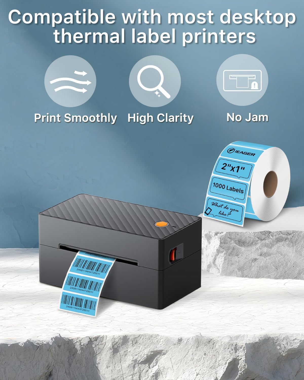 iEager 2x1 Inch Thermal Labels, Blue Rectangle Thermal Printer Stickers, Durable Shipping Label Printer Sticker for Barcode, Name, Address, 1000 Labels/Roll