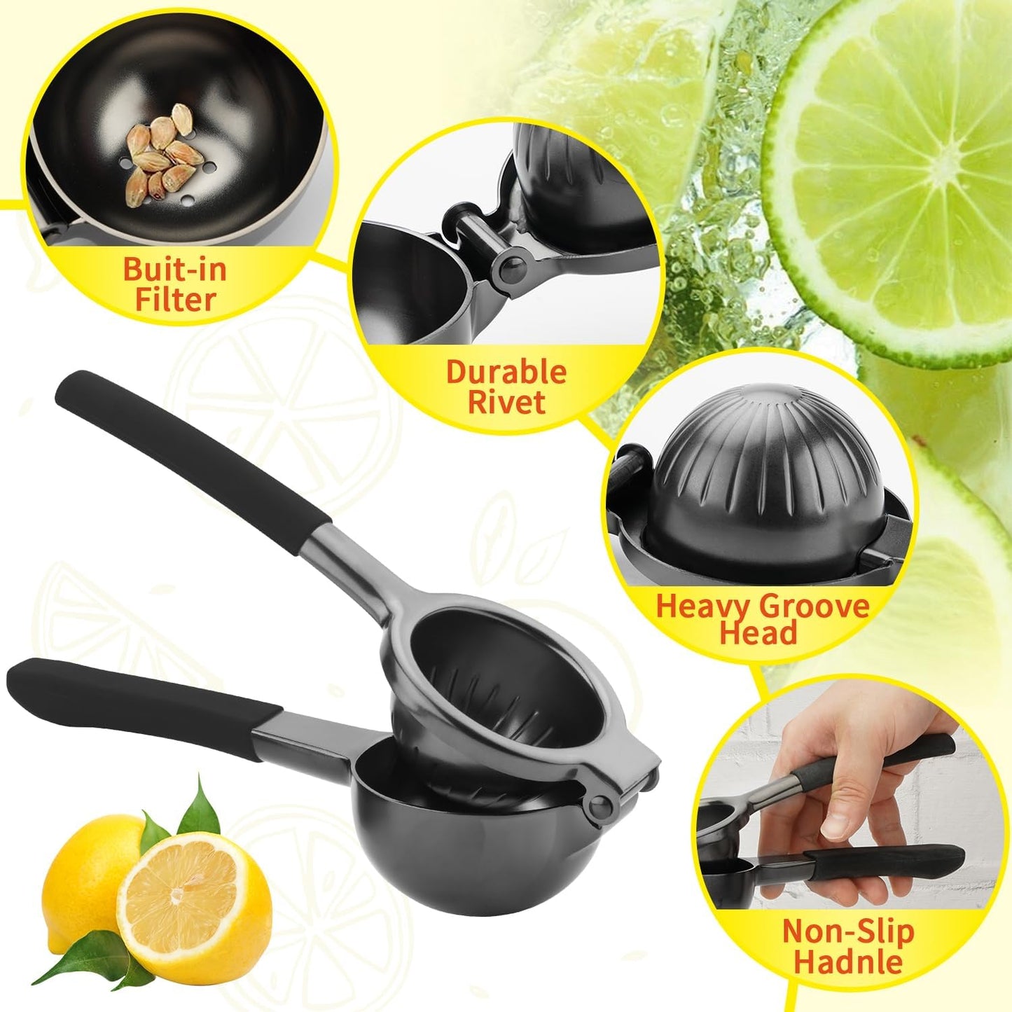 Lemon Squeezer,304 Stainless Steel Citrus Press Juicer,Non-Slip Grip Design Manual Juicer,Heavy Duty Manual Citrus Press Juicer & Lime Squeezer-Grey & Red