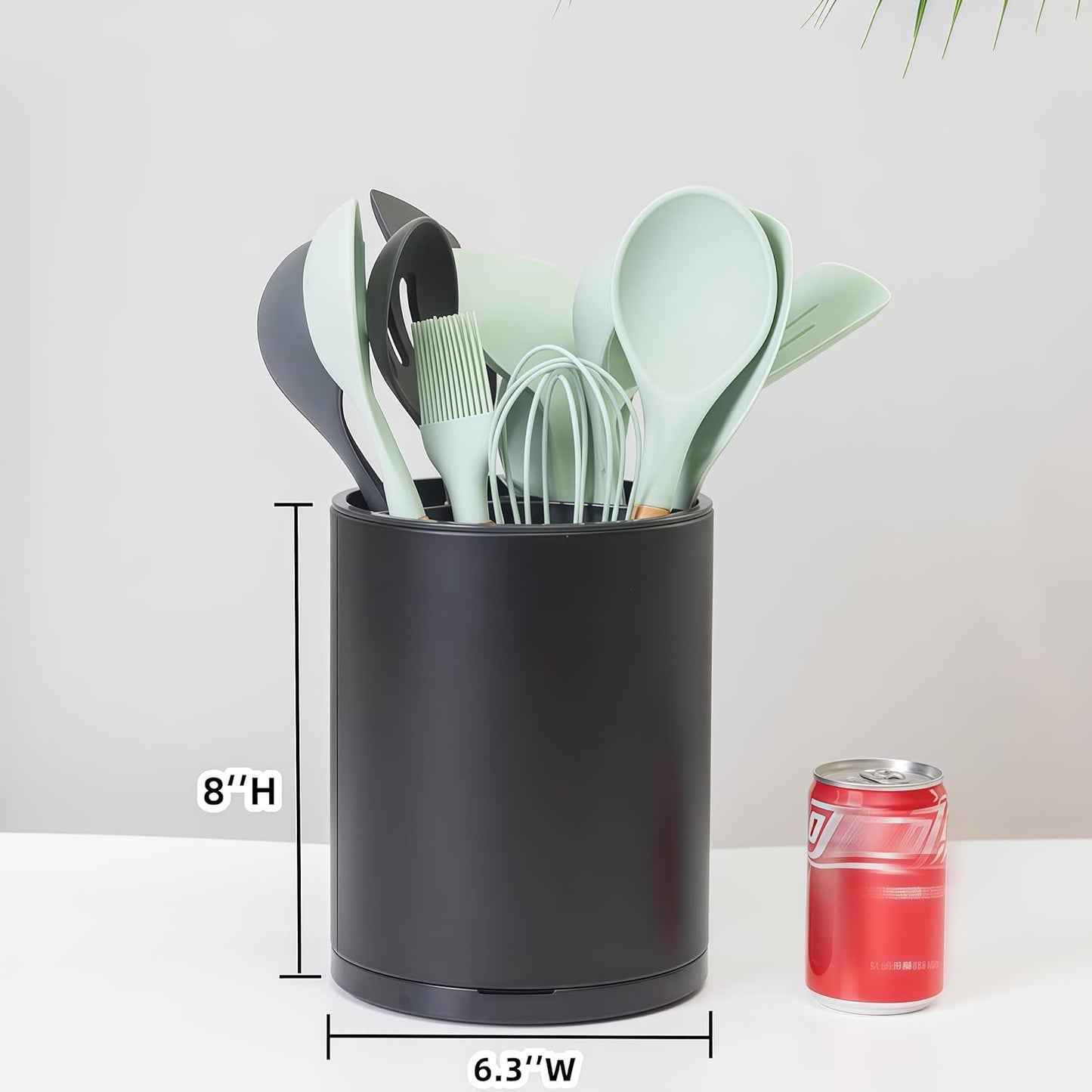 Kitchen Utensil Holder Extra Large 360°Rotating For Counter Organizer Stainless Steel Storage Cooking Silverware Caddy 3 Compartment Flatware Spoon Spatula Tool Cutlery Container(Black)