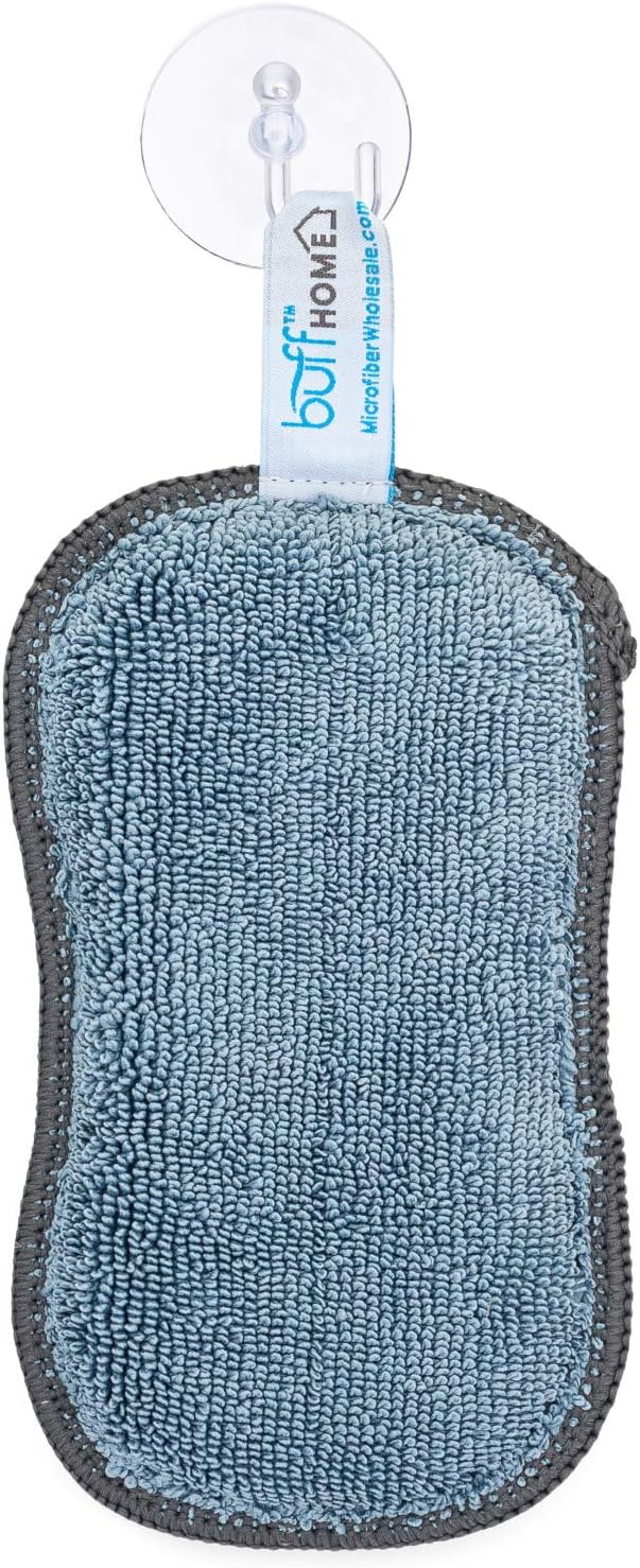 Microfiber Wholesale Sponge for Kitchen (6 Pack) - Suction Cup Hook Included, Reusable, Washable Dish Sponges with Scrubber, Refills, Scrubbing Side, Non-Scratching, Multi-Purpose, Scouring